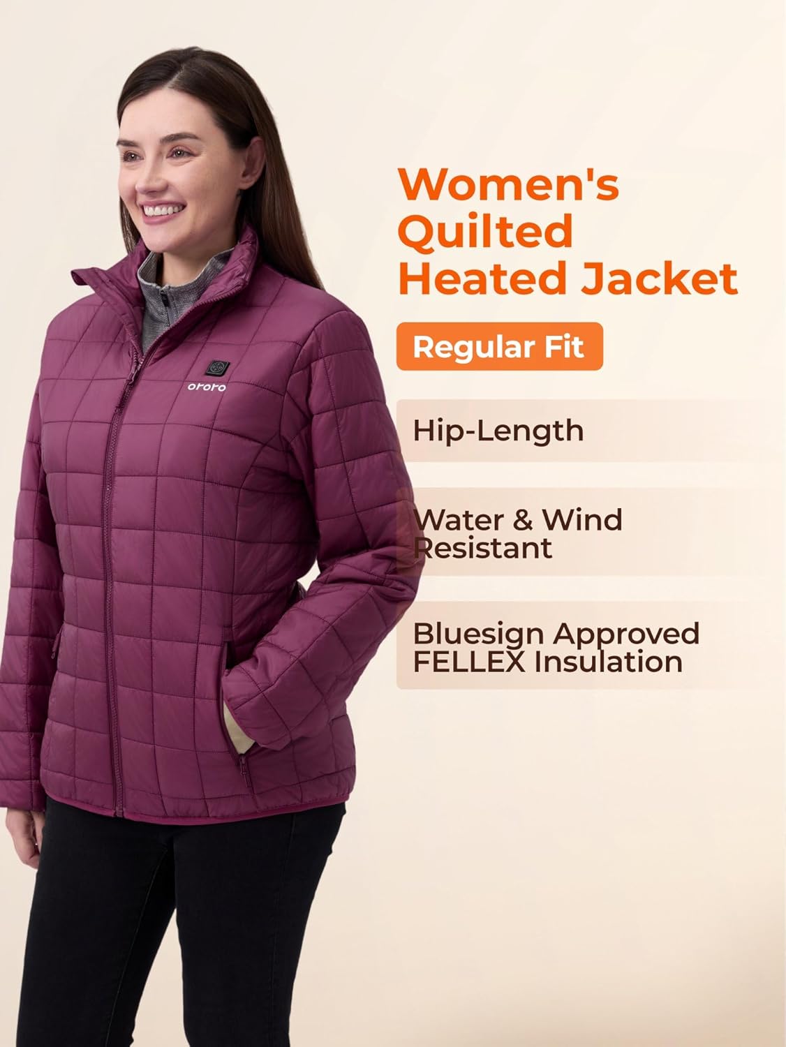 ORORO Women's Lightweight Quilted Heated Jacket with Heated Collar and Battery, Heated Quilted Jacket Coat - Image 5