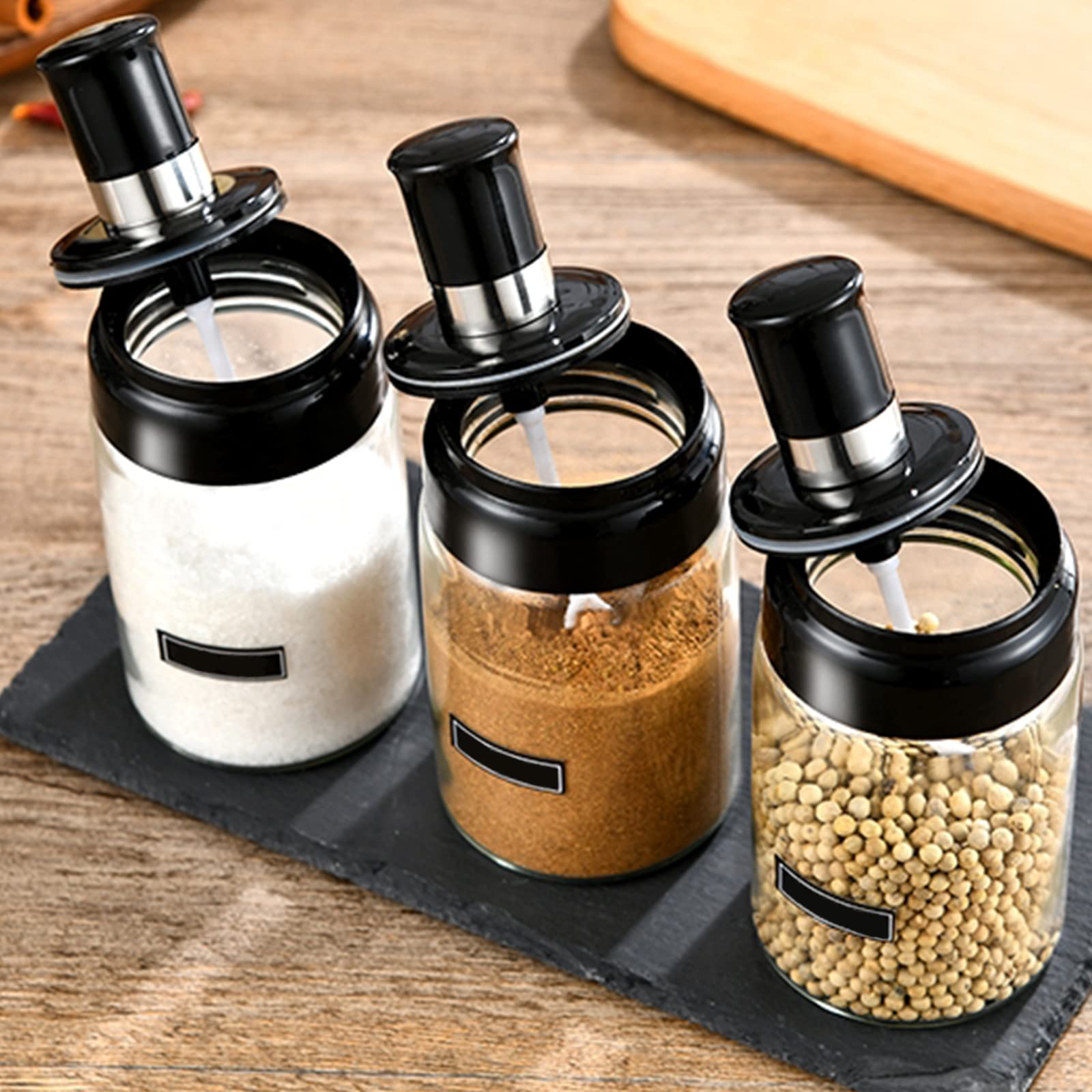Lot De 4 Pots à épices Transparents Avec Couvercle, Cuillères Et étiquettes – 5.5x7x7.5 Cm, Idéal Cuisine