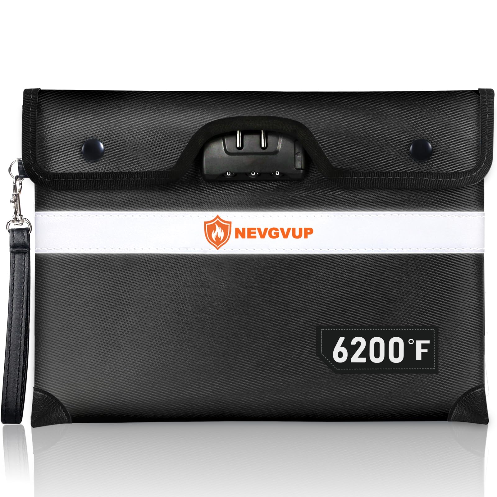 6200°F Upgraded Fireproof Money Bag with Lock, Fireproof Bag for A5 Documents w. Zipper/Reflective Strip, 9 Layers of Heat Insulated Materials, Water Resistant Fire Proof Money Bags for Cash,Valuables