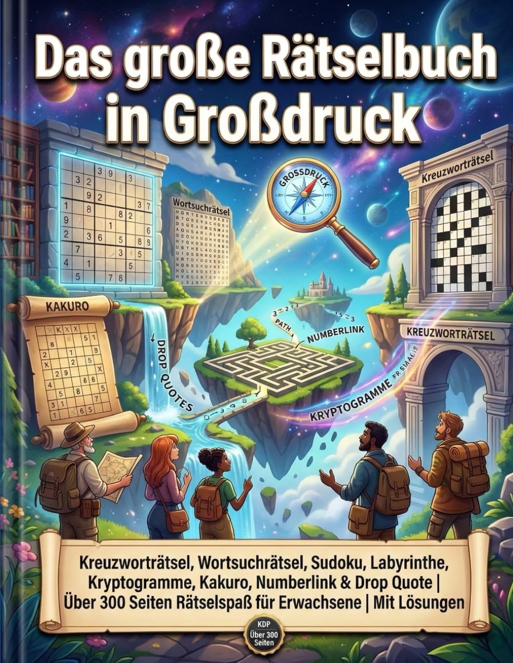 Das große Rätselbuch in Großdruck: Kreuzworträtsel, Wortsuchrätsel, Sudoku, Labyrinthe, Kryptogramme, Kakuro, Numberlink & Drop Quote | Über 300 Seiten Rätselspaß für Erwachsene | Mit Lösungen