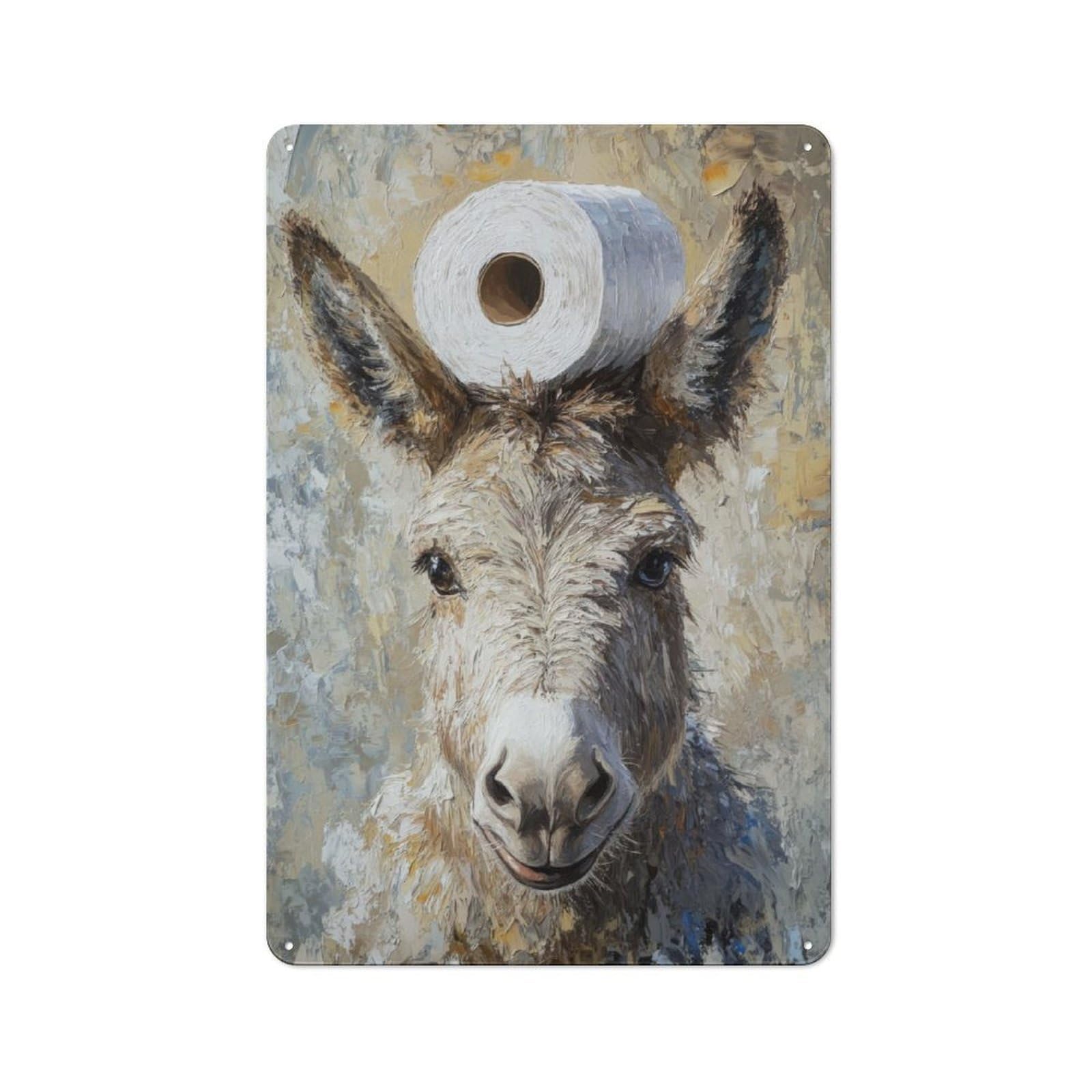 Junmoney Donkey With Toilet Paper Decorative Metal Plaque With Design 30X20cm, Modern Retro Studio Wall Art For Workspace, Cafe, Hallway Or Garage
