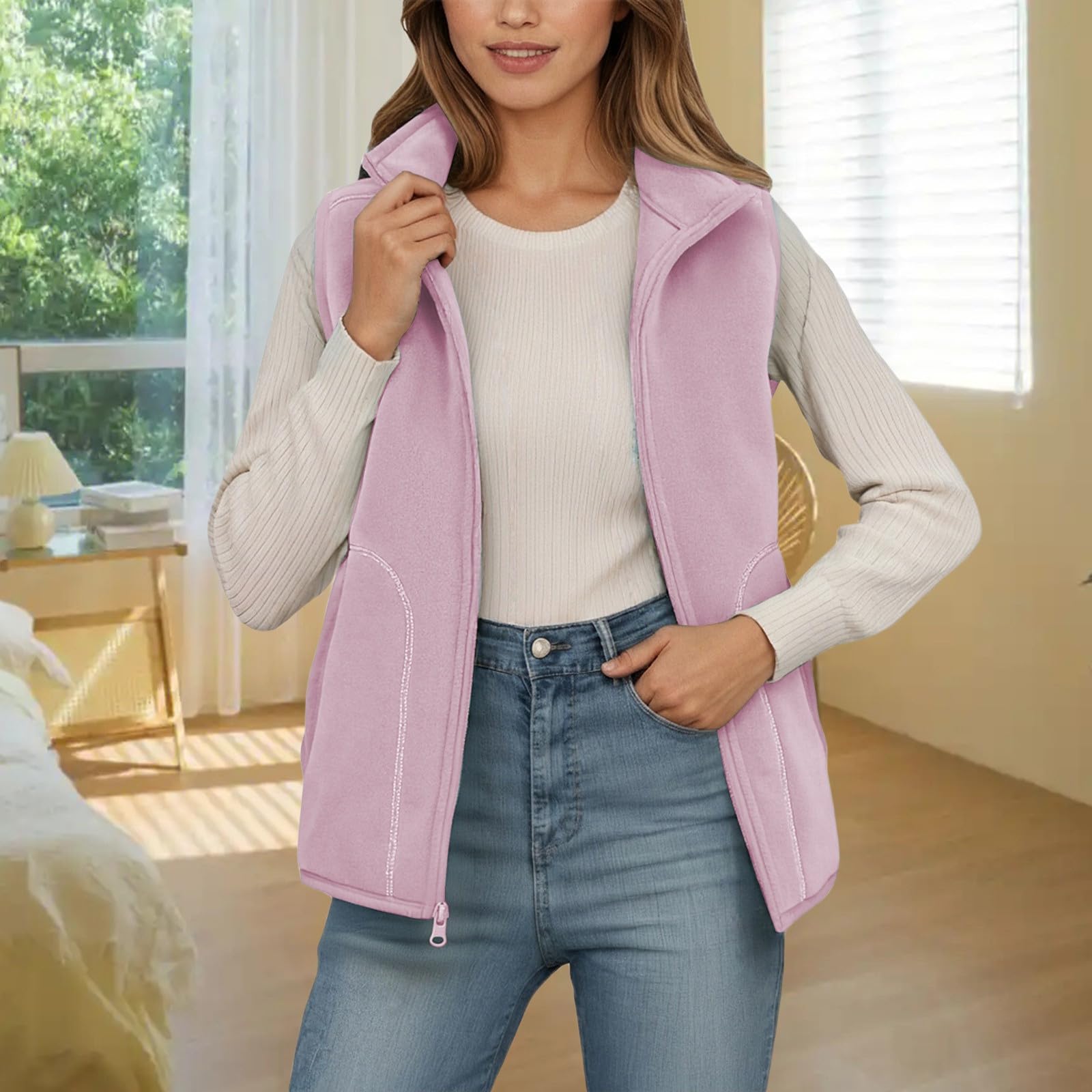 Genérico Chaleco Mujer Largo Invierno Abrigo sin manga Otoño Casual Color sólido Chaqueta con Capucha Outwear Cremallera de plumón versátil al Aire Libre