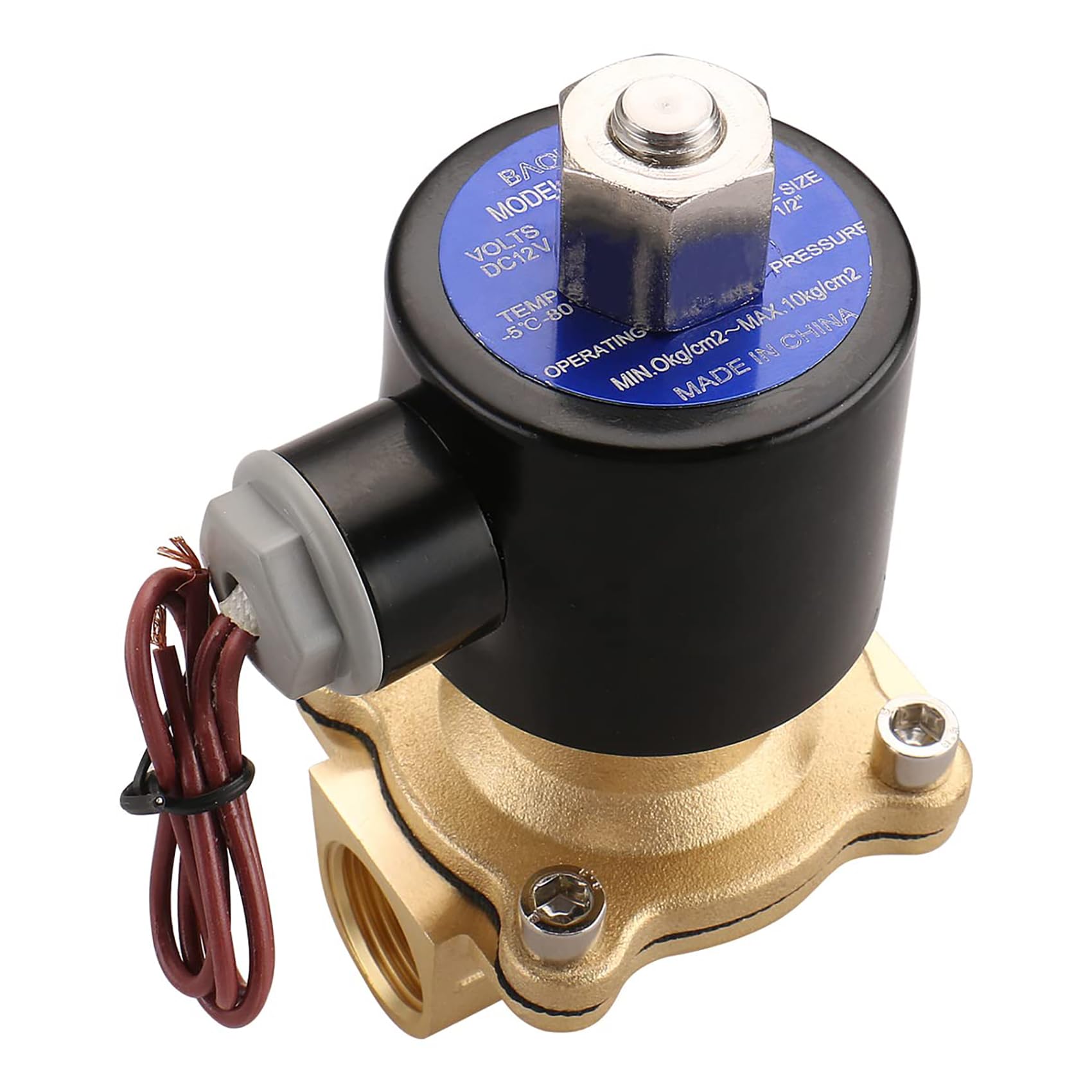 BaomainPneumatic 1/2 Inch 12V/24V/110V/220V Normally Open 2 Way Brass Electric Stop Valve, Air Compressor Valve for Water, Air 2W-160-15K (DC 12V)