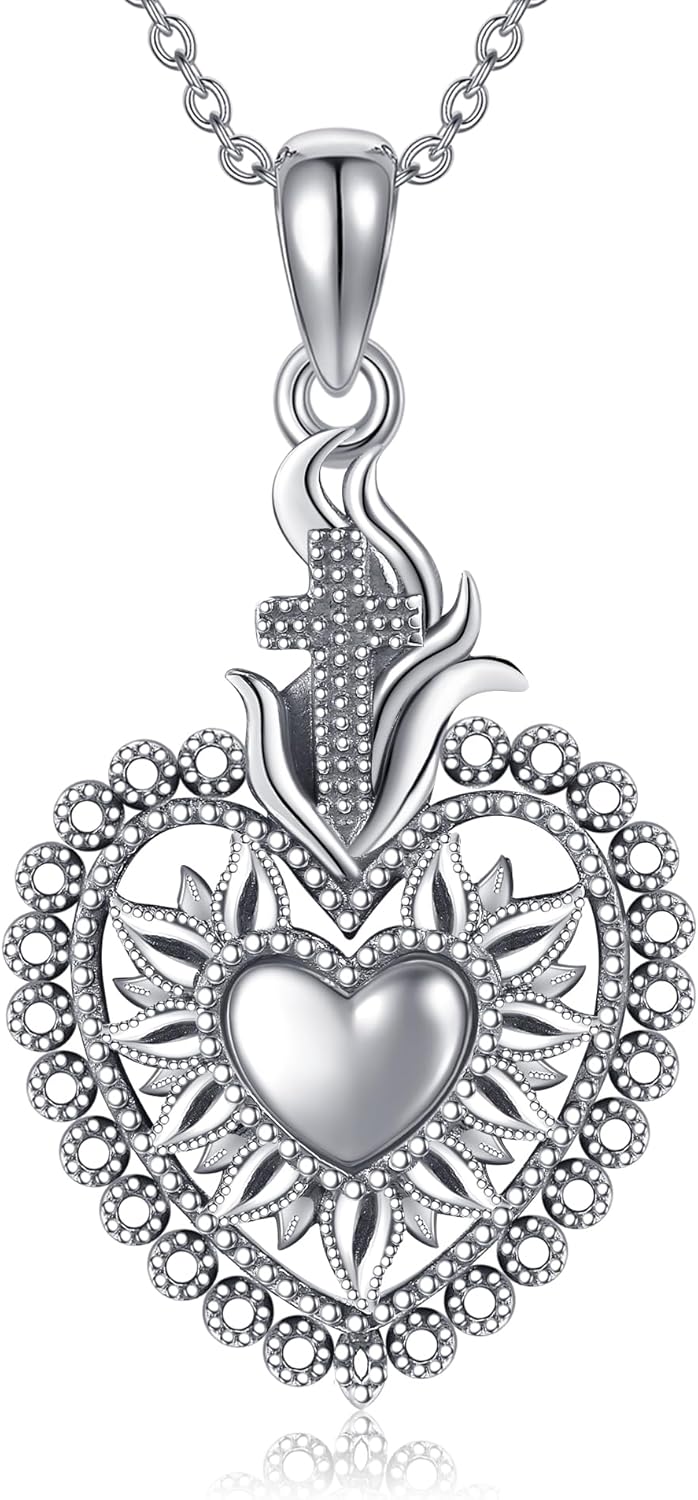 YAFEINI Halsketting met kruishanger voor dames, 925 zilver, kerstcadeau voor vrouwen, meisjes, kinderen, 33 x 17 mm, Zilver, Edelsteen