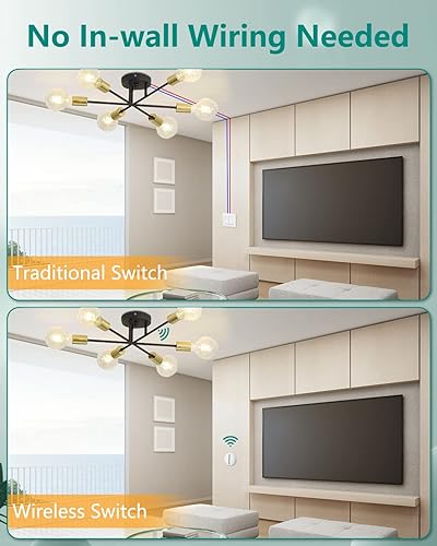 Miniatura 2 de HAPYTHDA Interruptor de luz inalámbrico, no requiere cableado en la pared, interruptor inalámbrico de control remoto impermeable para luz LED, luces