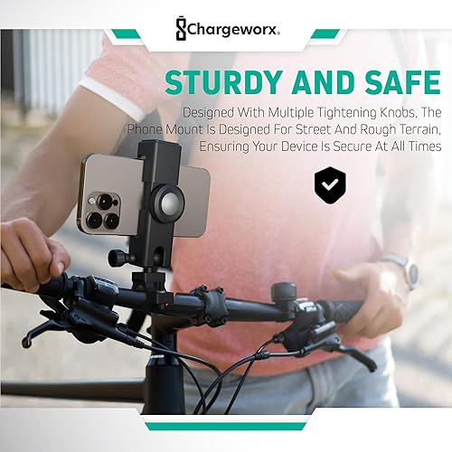 Miniatura 6 de CHARGEWORX Soporte de teléfono para bicicleta con brújula incorporada  Tornillos antirrobo  Ángulos totalmente ajustables  Soporte de bicicleta se