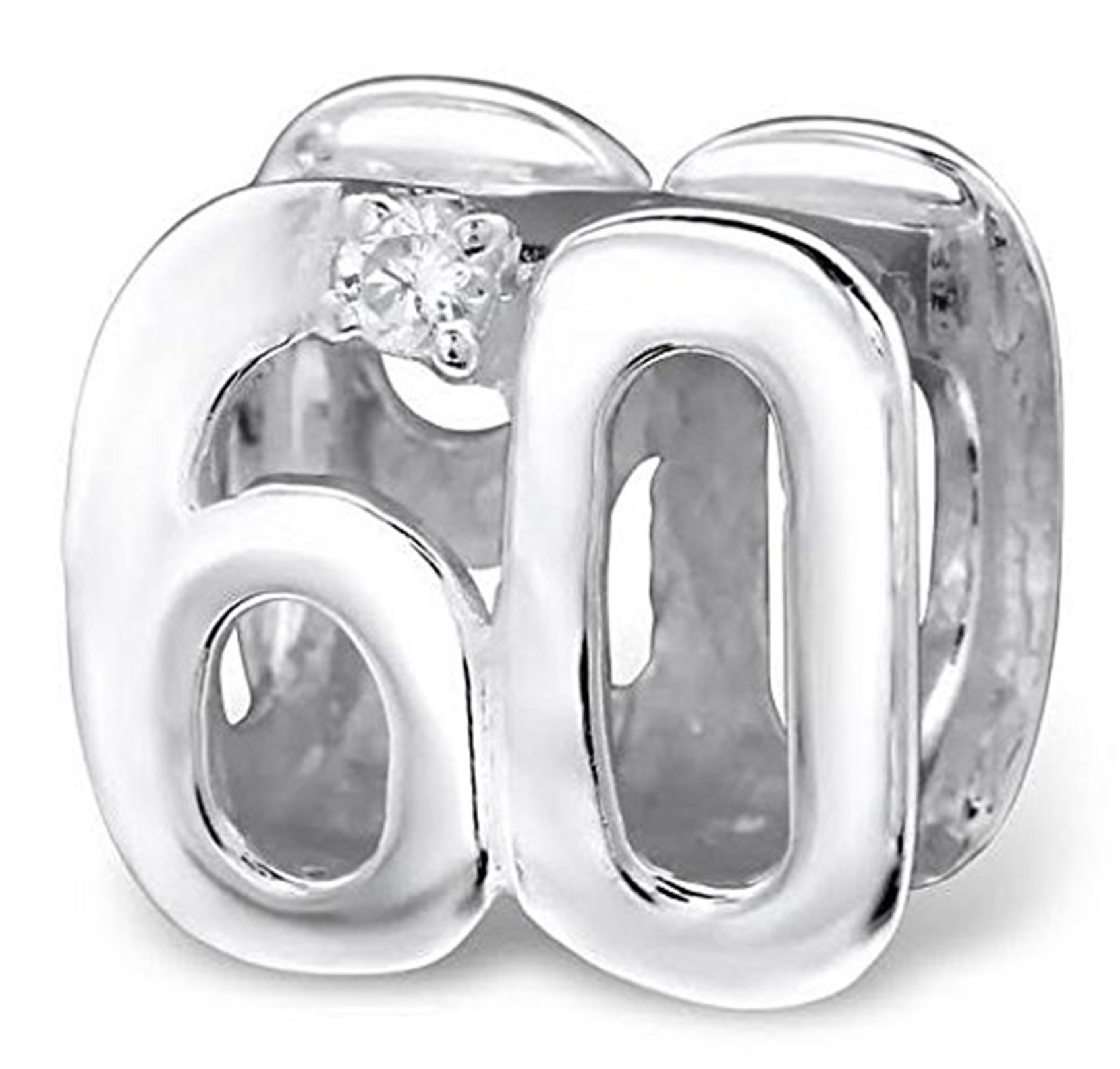 Katy CraigNumber 60 Sixty Bracelet Charm Bead - 925 Sterling Silver Charms with Clear CZ Stone 60th Birthday