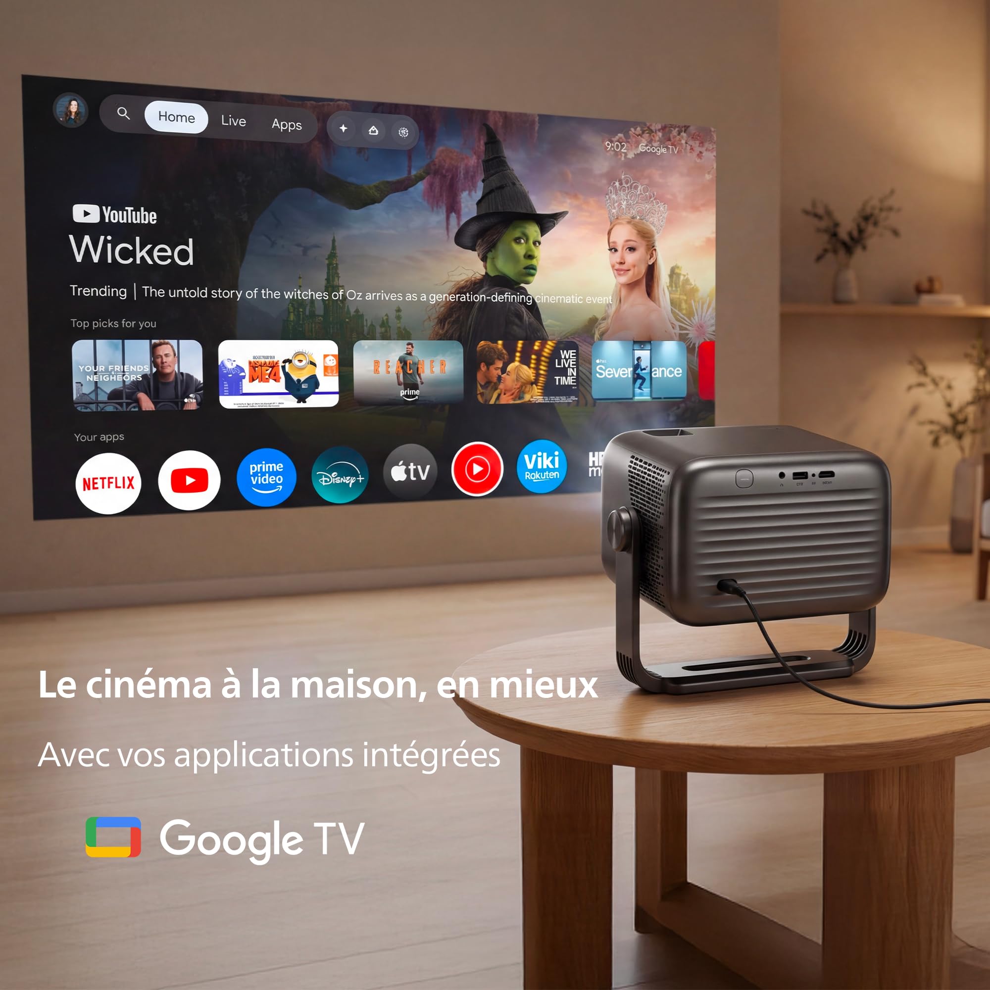 Philips NeoPix 460 Smart, vidéoprojecteur LCD LED, Full HD 1080p, 500 ANSI lumens, écran 100", Google TV, Wi-FI, Bluetooth, HDMI, USB-A, autofocus, Keystone Auto, Rotation 180°.