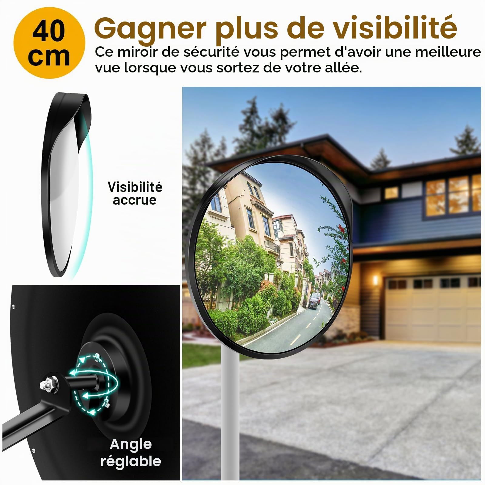 Angooni 2 PCS 40 cm Miroir de circulation Sécurité, Miroir convexe à grand angle réglable, Miroir pour garage, Miroir de circulation rond en acrylique (Pour intérieur et extérieur)