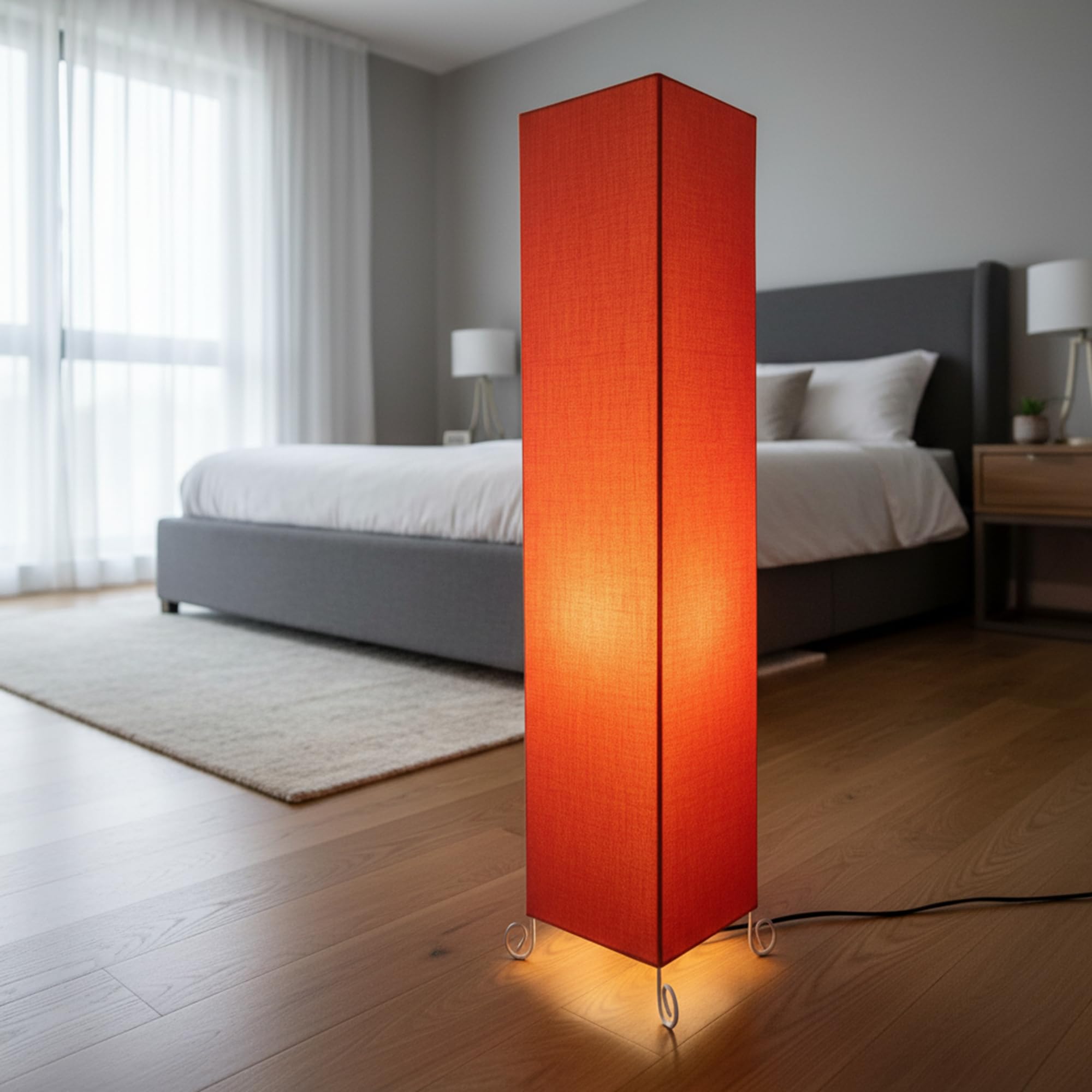 Orange Square Floor Lamp with Fabric Shade – Tall Standing Column Light for Living Room, Bedroom & Office – Soft Ambient Corner Lighting-picture-19