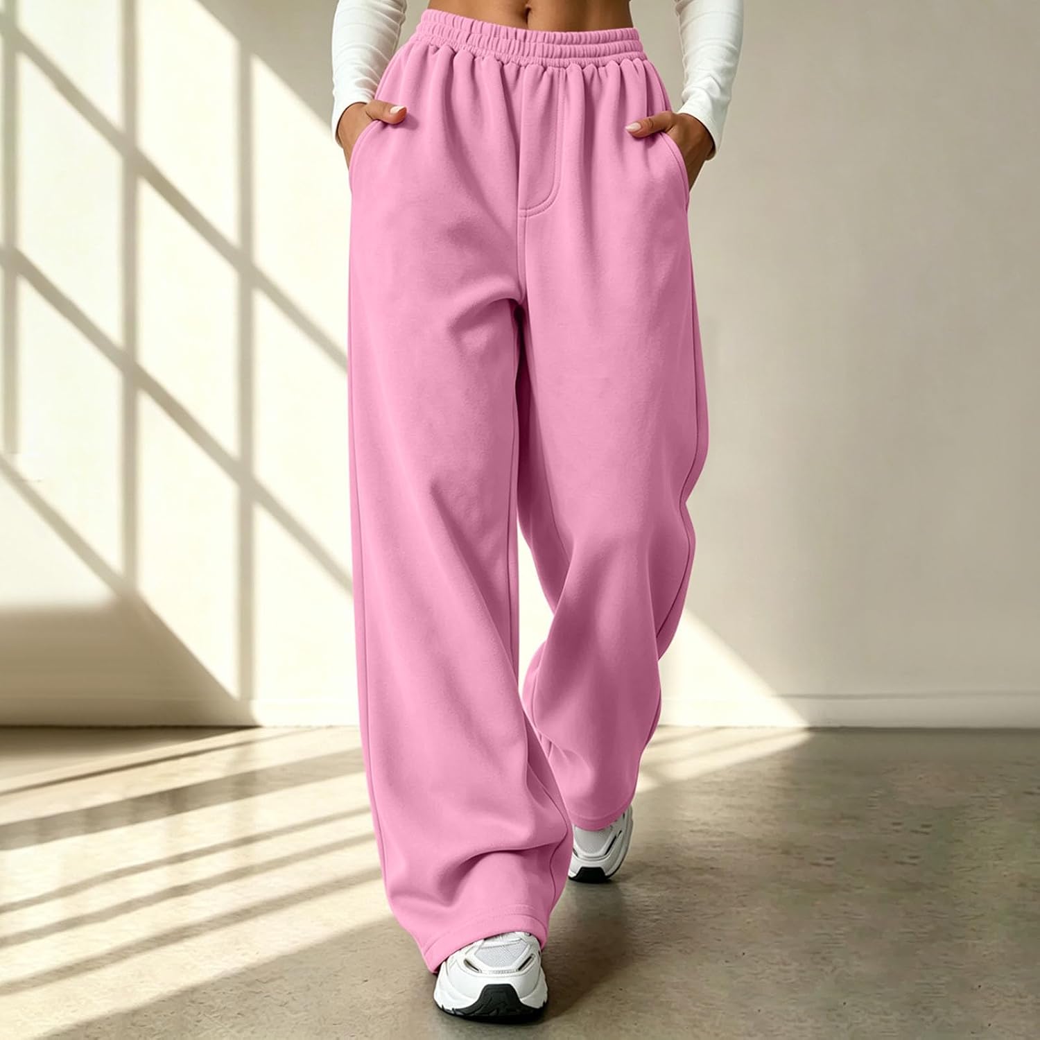 Wide Leg Sweatpants for Women High Waist Fall Spring Fashion Sweat Pants Workout Clothes Baggy Jogger with Pockets