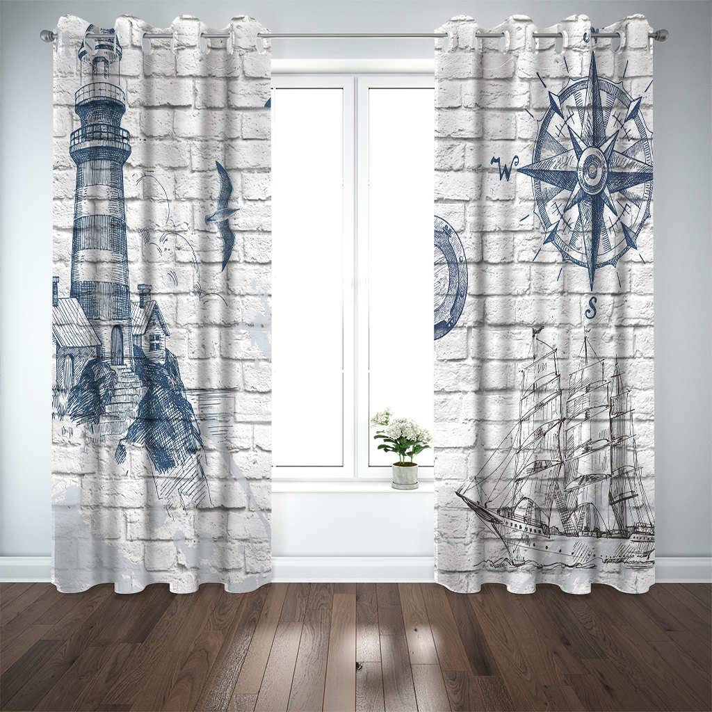 WQIZXCW Nautical Style Curtains for Living Room Bedroom, Blackout Curtains, Thermal Insulated Eyelet Curtains, 54 Drop Patterned Window Treatments, 46x54 Inch (W X L), 2 Panels