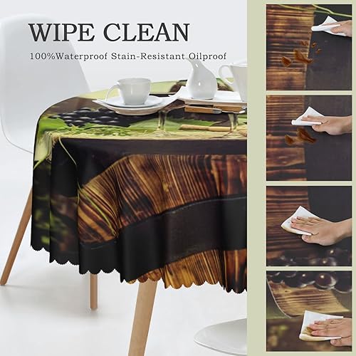 Miniatura 4 de Mantel redondo con temática de vino, lavable, resistente al agua, a prueba de derrames, lavable, reutilizable, para cocina y comedor, fiesta en casa