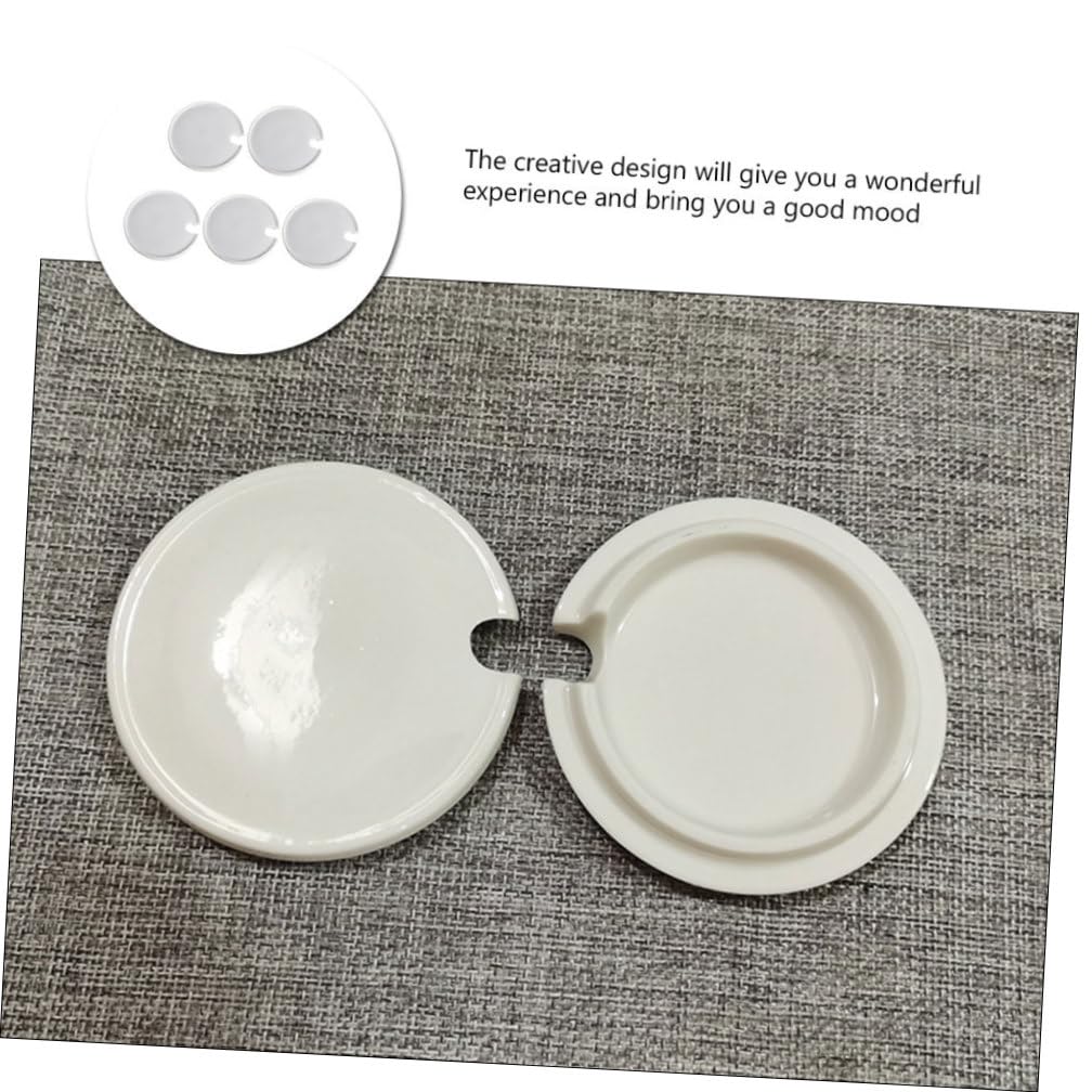 Tapa de Taza de Cerámica Color Blanco 5 Piezas, Diseño Boca para Cuchara