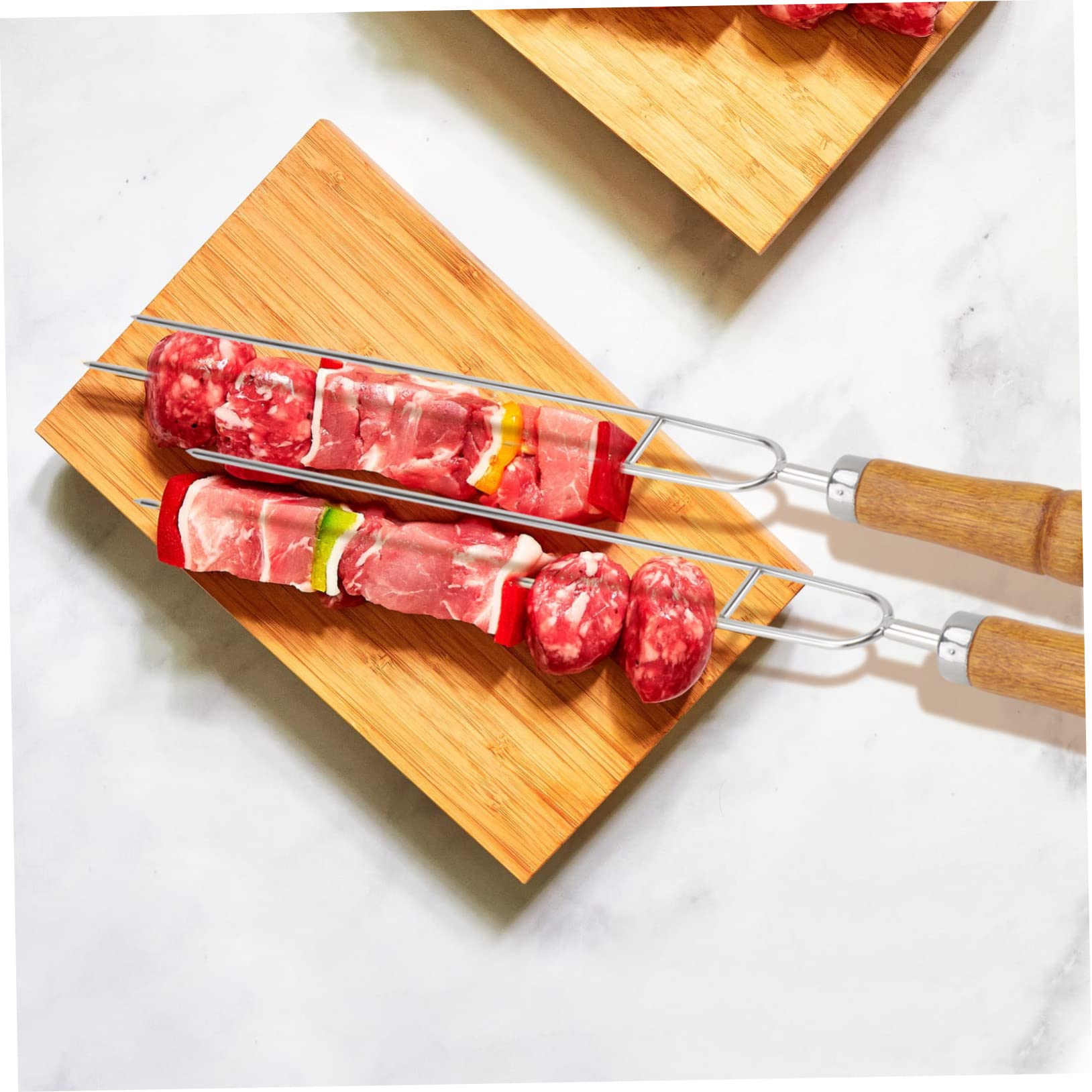 Spiedini da Barbecue a Doppia Forca 6 Pezzi in Acciaio Inox e Legno | Impugnatura in Legno, Struttura in Acciaio Inox, Uso All'aperto, per Carne e Verdure