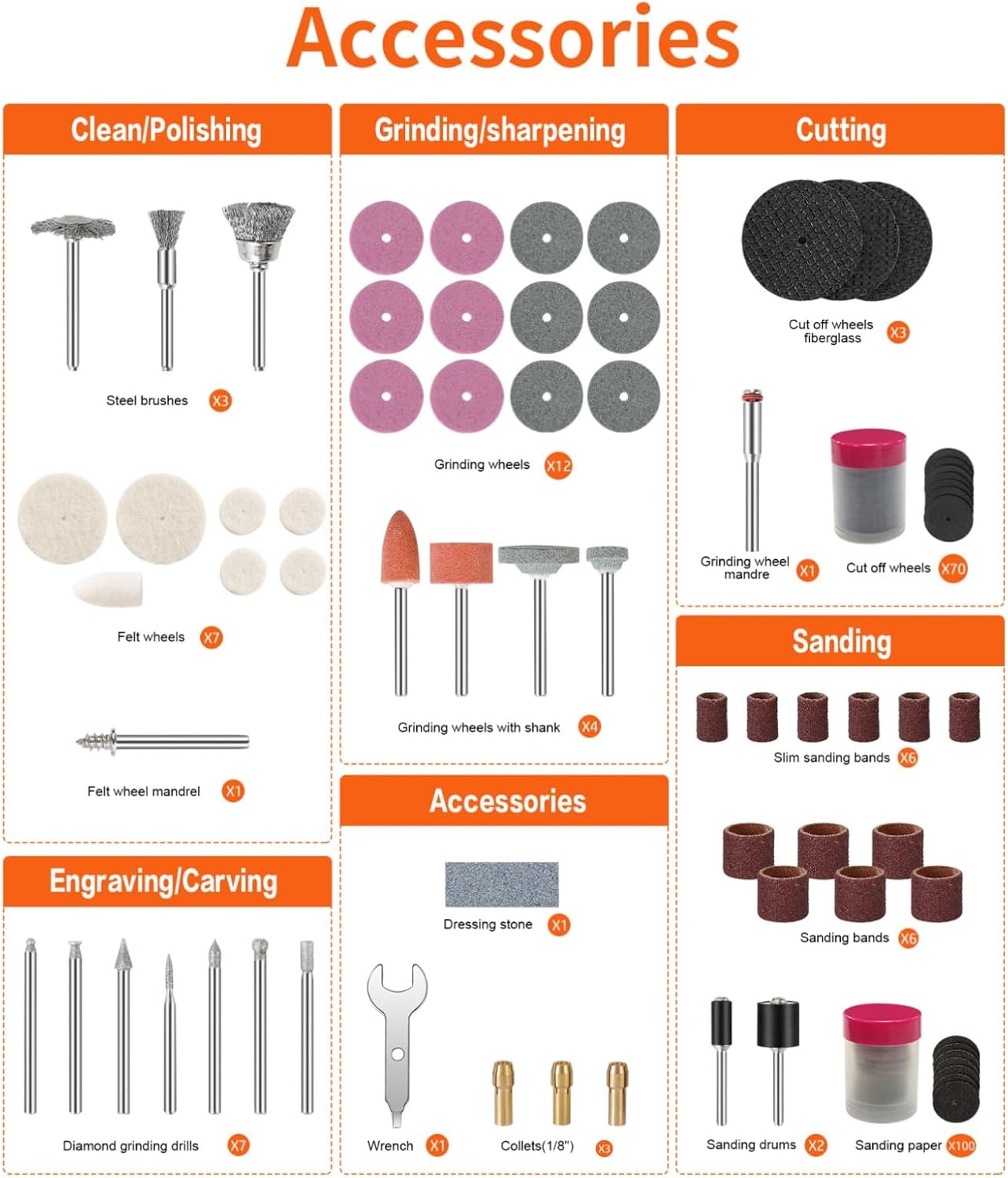 HARDELL Mini Cordless Rotary Tool & 230pcs Rotary Tool Accessories(Orange)