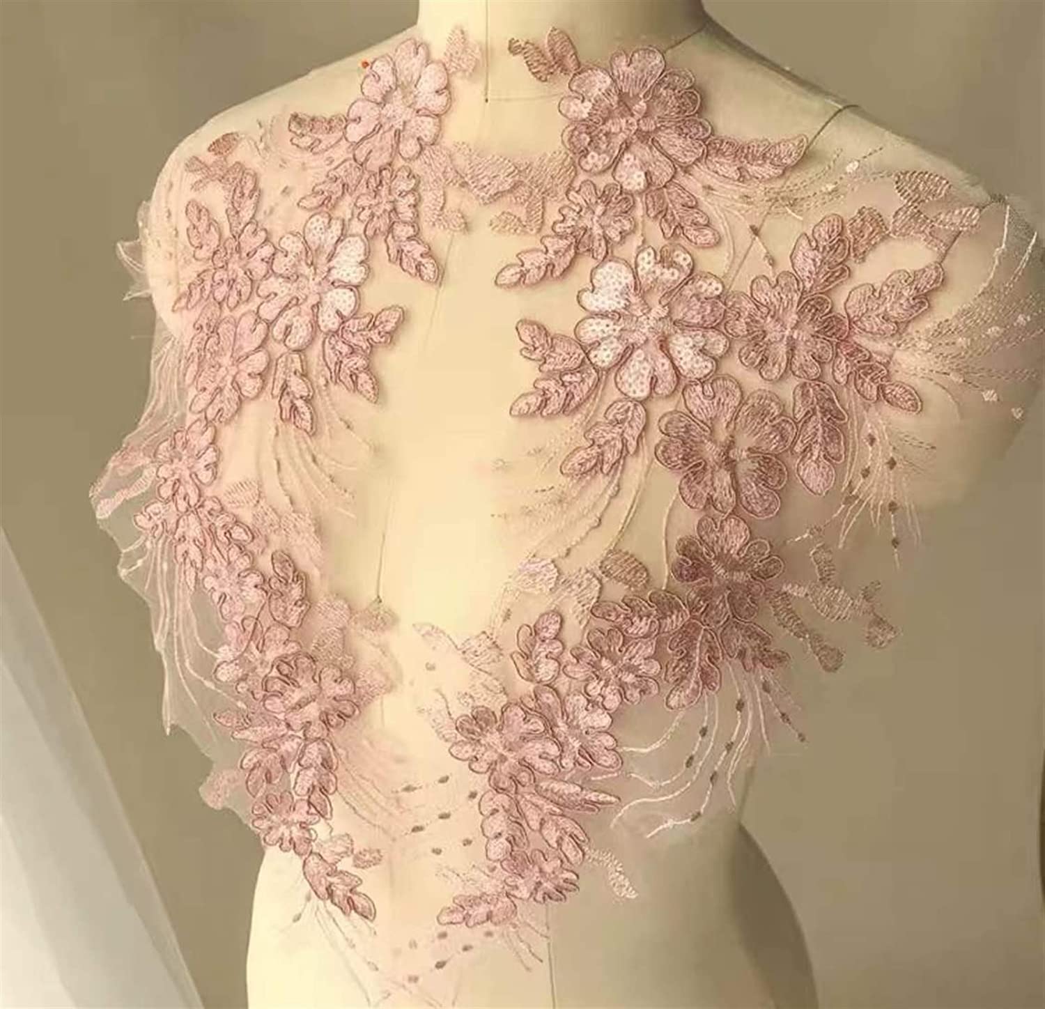 Naszywki ozdobne do strojów wieczorowych, Haftowane naszywki w kwiaty cekiny ręcznie robione DIY aplikacja na(Beige)