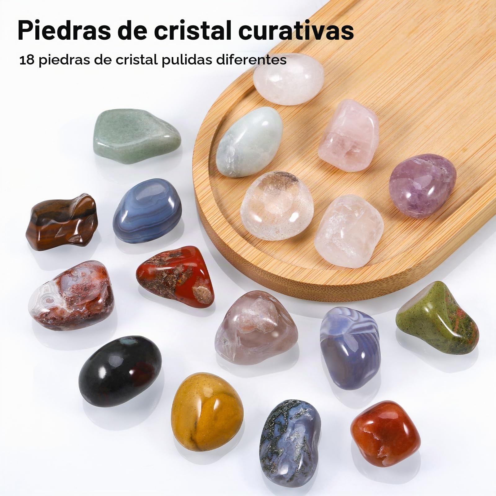 Juego de Piedras y Cristales Curativos, Piedras en Bruto 100% Naturales, Piedras Chakras Cristales Curativos para Meditación, Curación, Equilibrio de Chakras, Yoga, DIY (Multicolor-18Pcs)