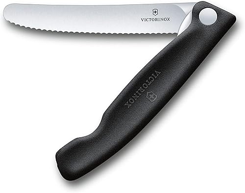 Victorinox Swiss Classic Cuchillo de pelar plegable, borde ondulado, negro, 4.3 pulgadas