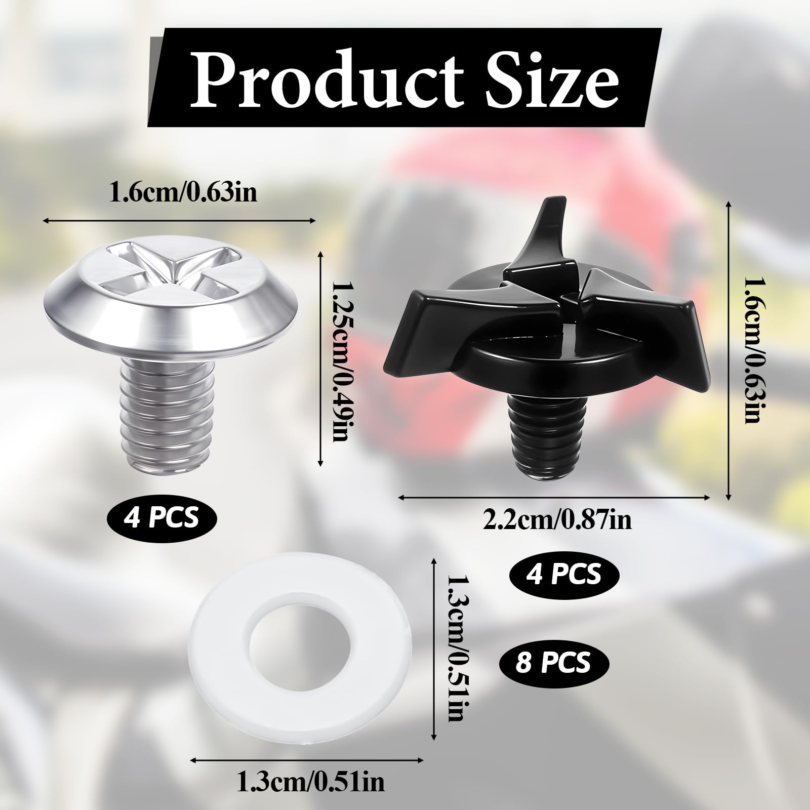 8 PCS Motorcycle Helmet Visor Screws, Helmet Visor Screws with 8PCS Rubber Washers Helmet Visor Replacement Set Helmet Fixing Screws Motorcycle Helmet Accessories for Motocross, Black