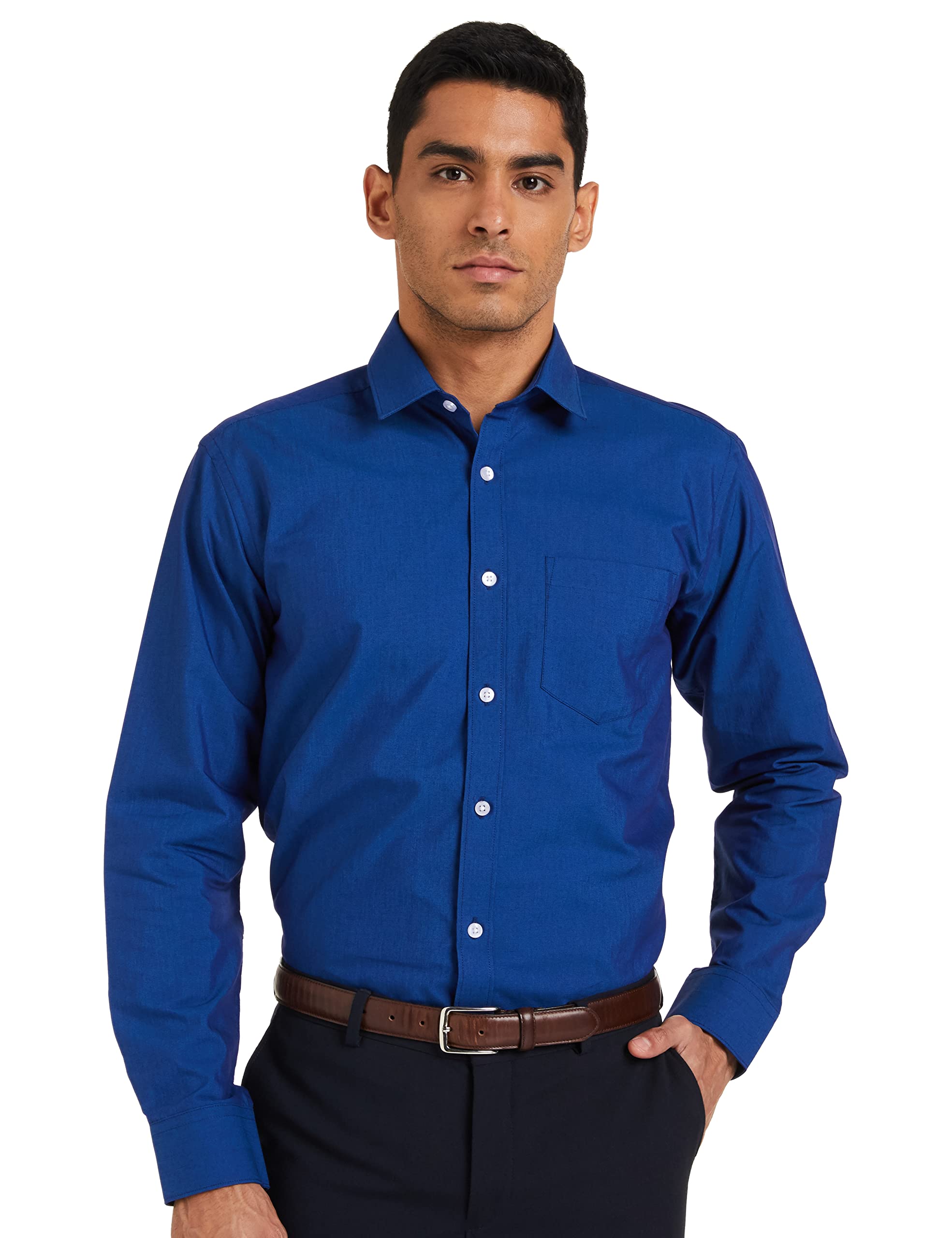 Amazon Brand - Symbol Mens Cotton Rich Formal Shirt | Plain | Full Sleeve - Regular Fit (Available in Plus Size) (Blue_40) (B07RL1BWLZ) Amazon Price History, Amazon Price Tracker