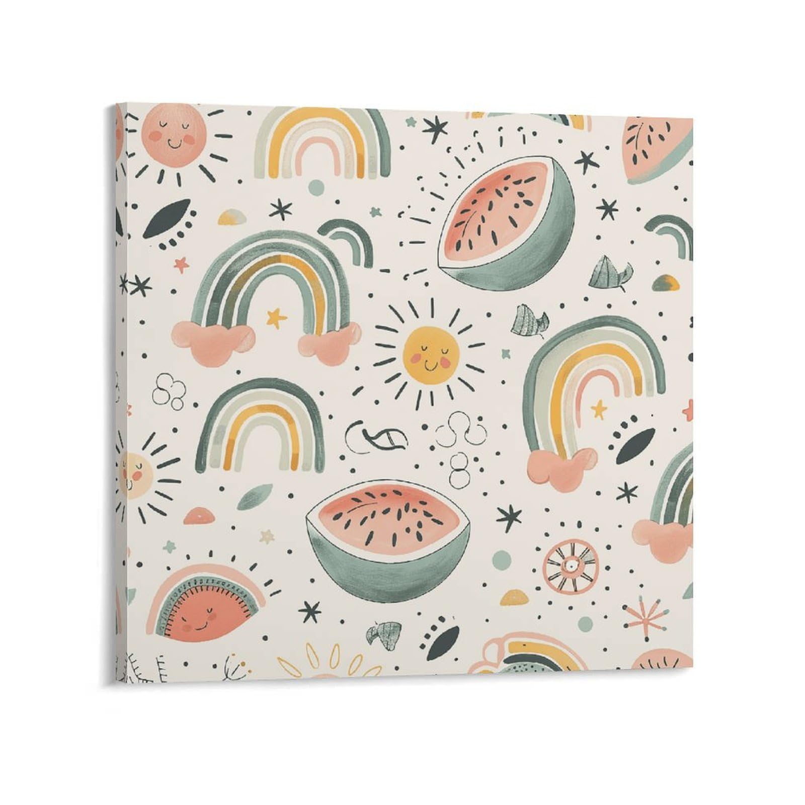 KLOPH Watermelon And Rainbow Canvas Wall Art for Living Room 08x8inch Modern Artwork Painting for Bathroom Hanging Canvas Prints Aesthetic Wallart for Bedroom Kitchen Office Wall Decor