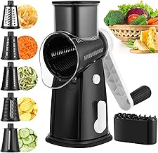Cheese Grater with Crank, Grater for Vegetables with 5 Interchangeable Drum Blades, Vegetable Slicer, Ideal for Cheese, Cucumbers, Carrots, Nuts, Drum Grater, Faster and Easy Cutting