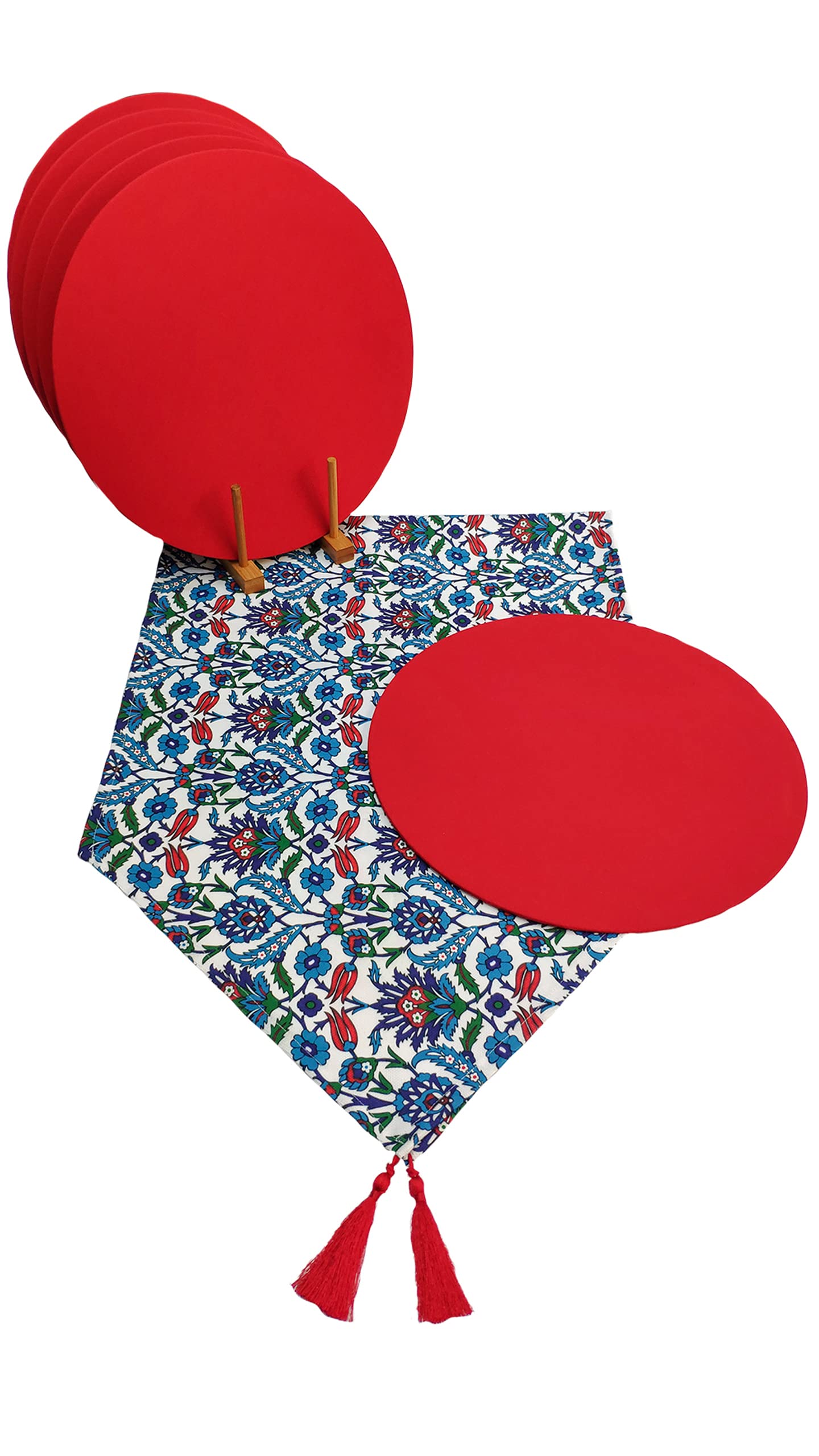 Viemso Çini Desenli Runner 6'lı Kırmızı Supla Set V00020886