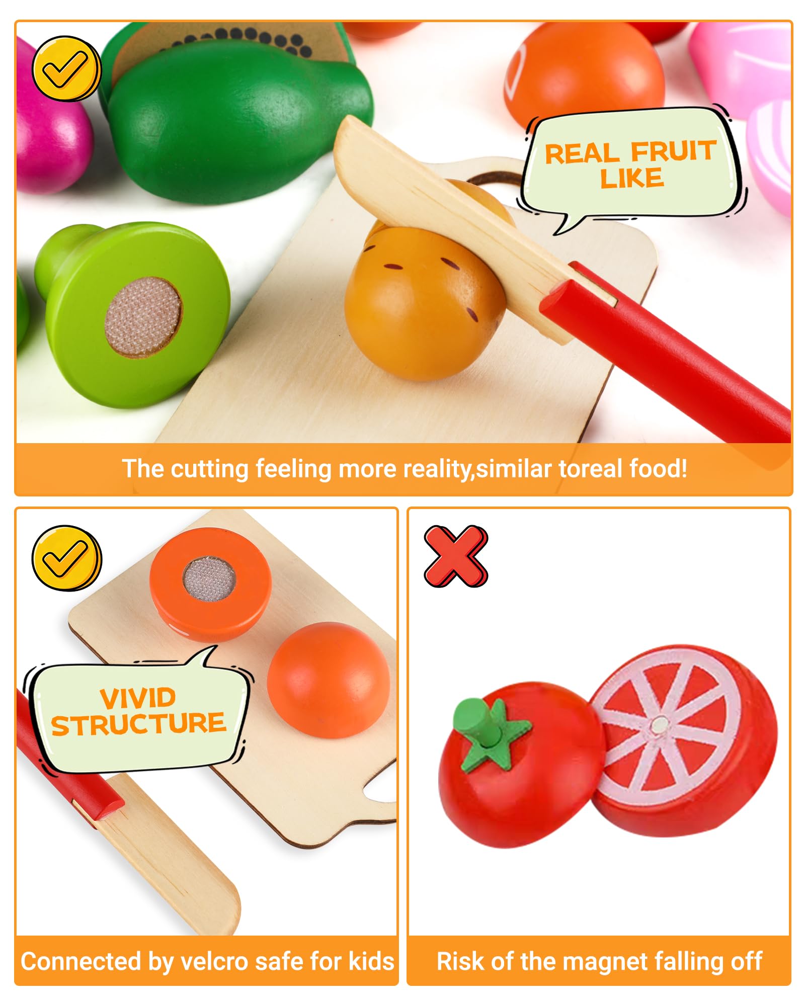 Houten kinderkeukenaccessoires, speelkeuken, accessoires, hout met snijbare groenten en fruit, kinderkeukenaccessoires voor rollenspellen, keukenaccessoires, speelgoed voor jongens en meisjes vanaf 2