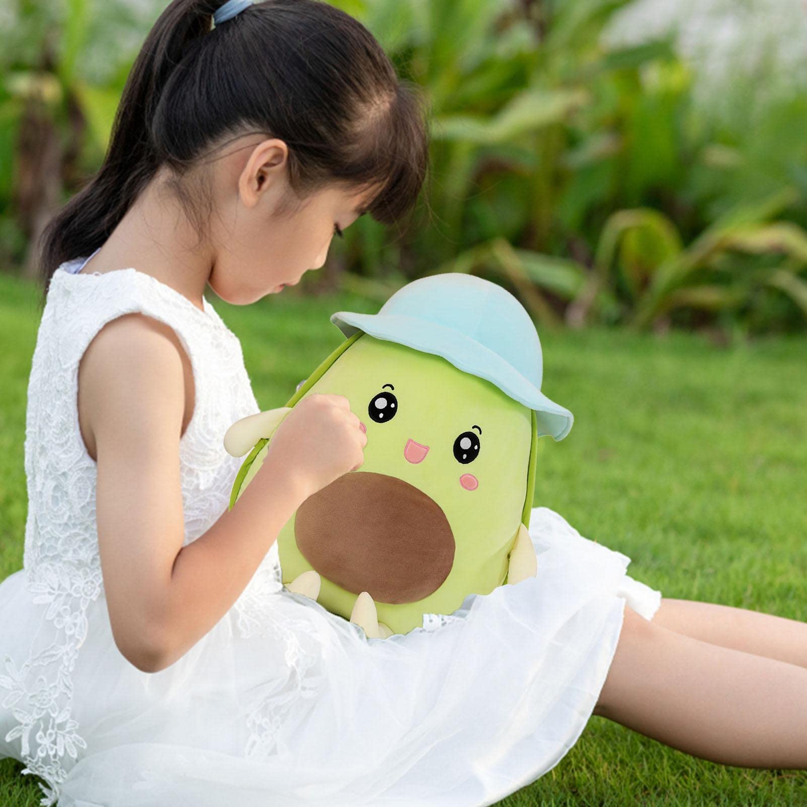 OUKEYI Juguete de peluche de aguacate, juguete de doble cara, color amarillo y verde