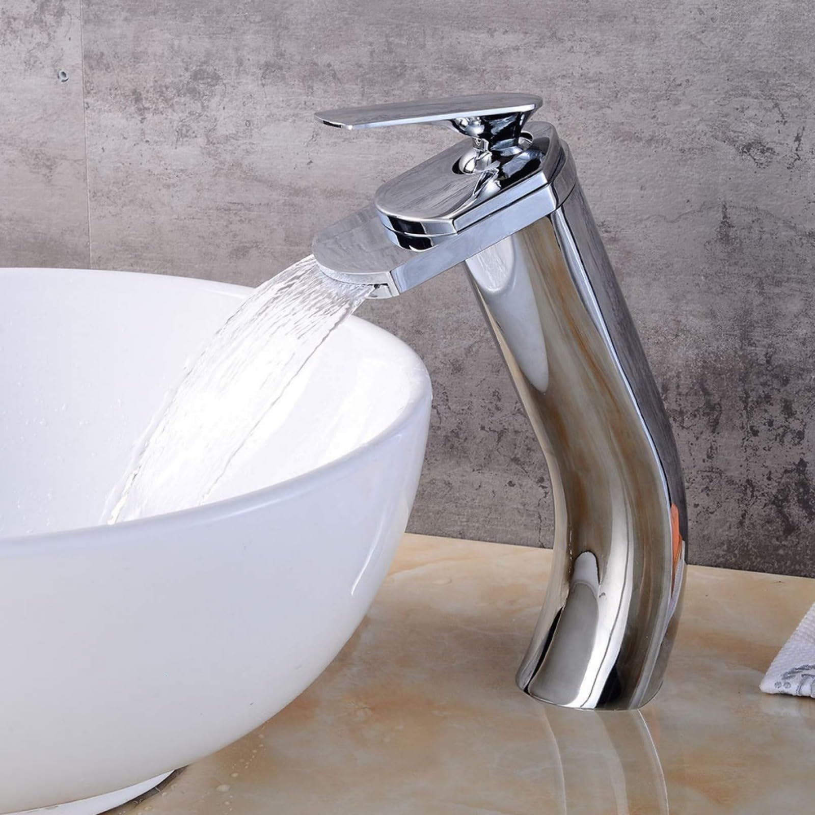 Wide Mouth Single Hole Copper Basin Waterfall Faucet Bathroom Wash Basin Waterfall Hot and Cold Water Faucet