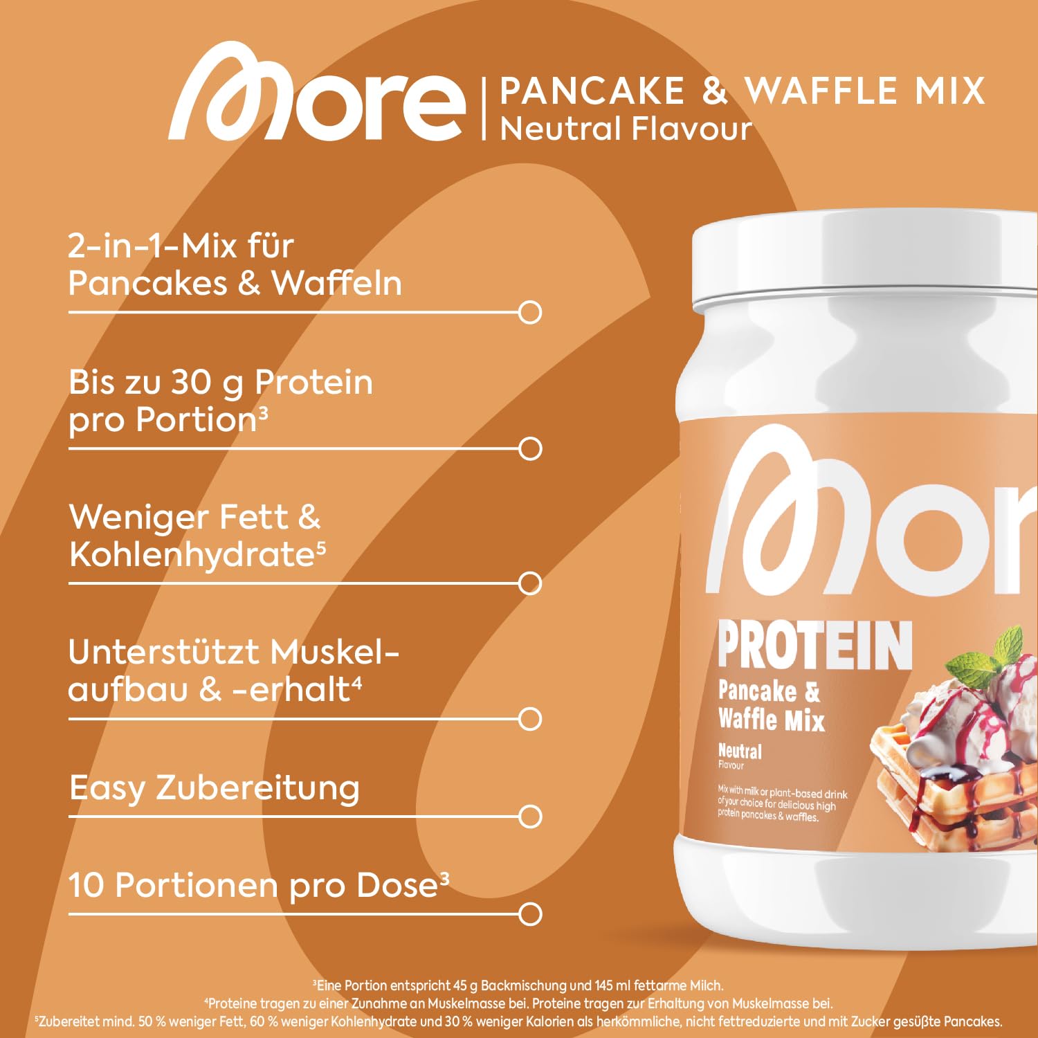 MORE Protein Pancakes and Waffle Mix, Neutral, 450 g, ohne Zuckerzusatz für fluffig leckere high-Protein-Pancakes - made in Germany