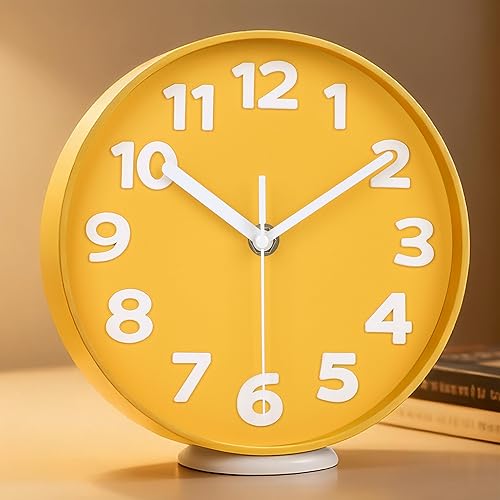 Miniatura 20 de 45MinST Reloj de pared moderno naranja de 8 pulgadas, silencioso, sin tictac, números grandes 3D, cronometraje preciso, reloj decorativo de pared y