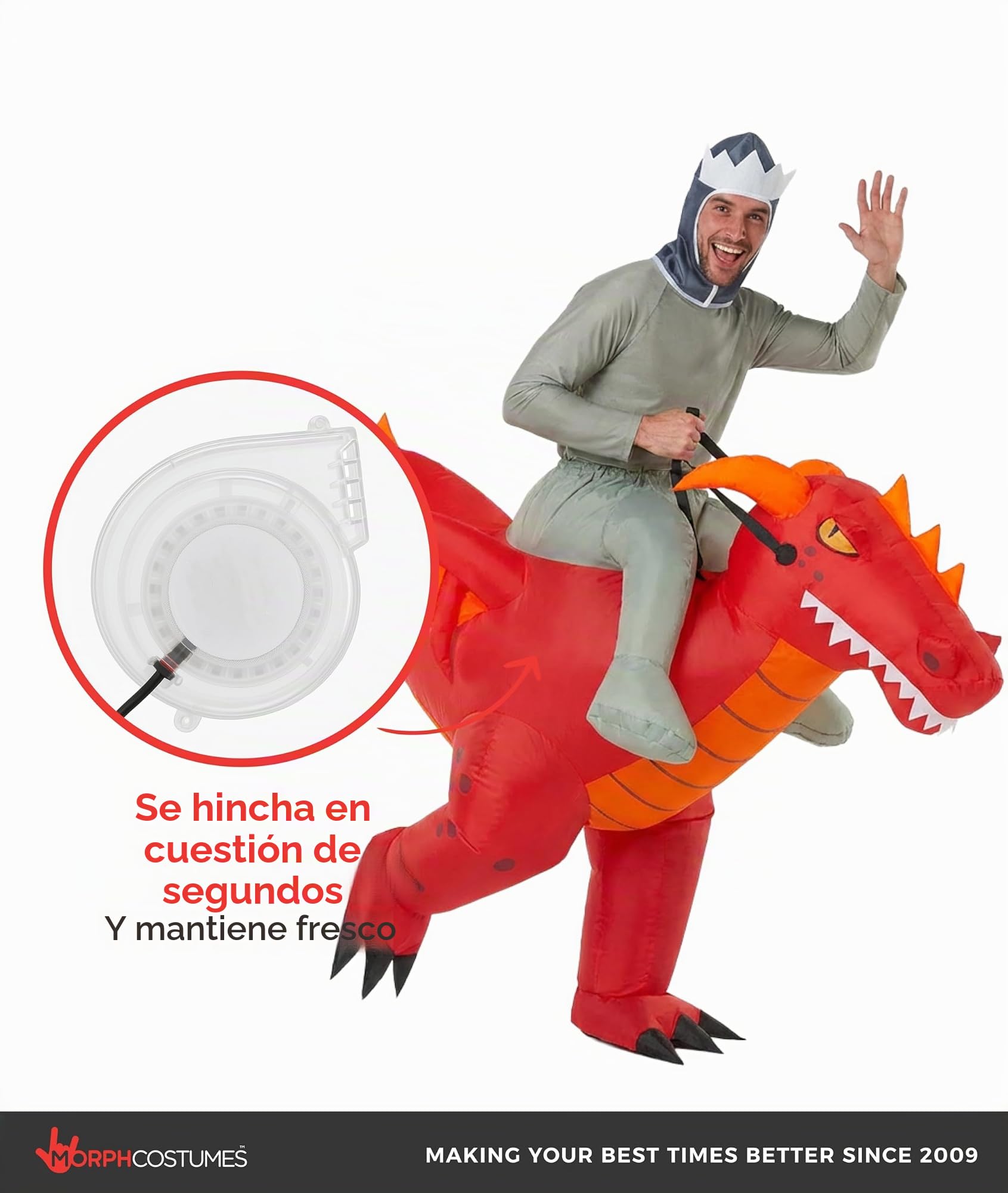 Morph Disfraz Dragón Hinchable, Divertido Disfraz de Montar para Halloween, Perfecto para Fiestas y Eventos, Talla única