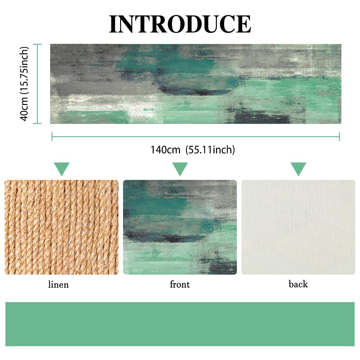 Boho Table Runner Green and Grey Modern Table Decor Spring Summer Table Decorative Cloth for Dinner Xmas Outdoor Holiday Parties Great Gift TV Table Bridal Shower Home 40 cm x 140 cm - Image 3