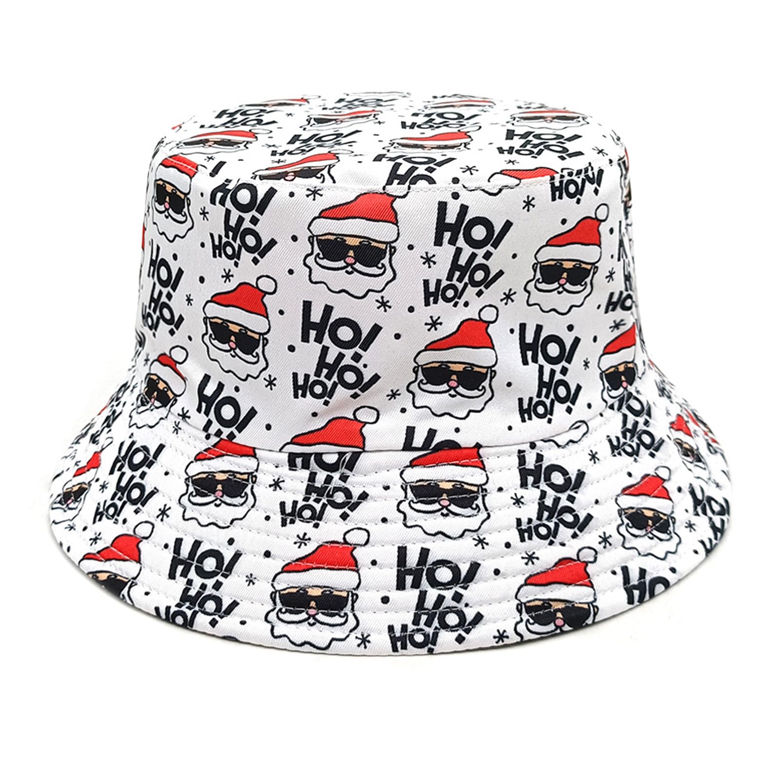 Ldabrye Bucket Hats Unisex Bucket Hat Santa Reversible Fisherman Hat for Christmas Santa Hat White