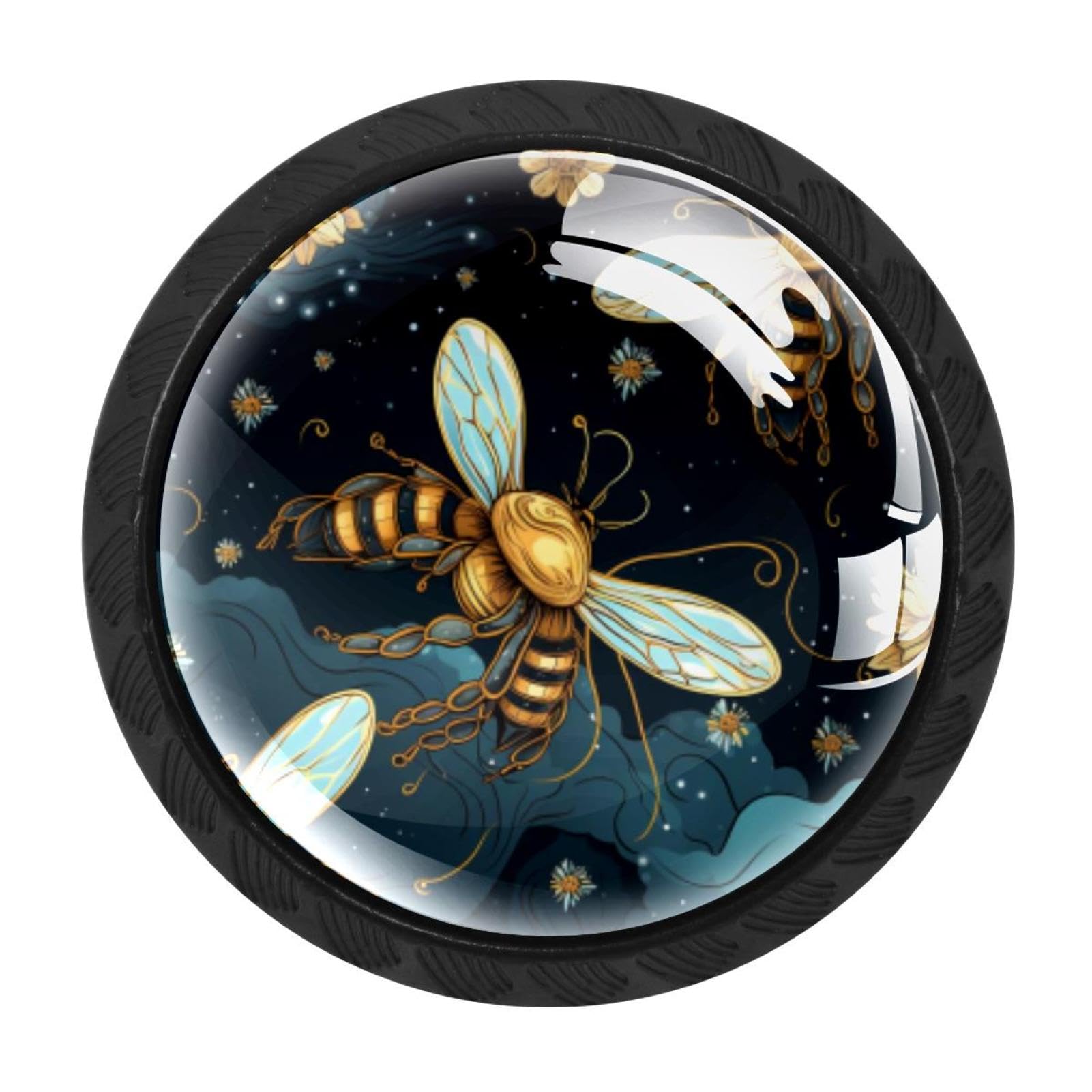 Chenzzzz Multicolored 09 4 Pieces Starry Bee Drawer Knobs, 35Mm Black Cabinet Knobs, Drawer Pulls And Knobs, Dresser Drawer Knobs, Cabinet Hardware Kitchen Cabinet Knobs