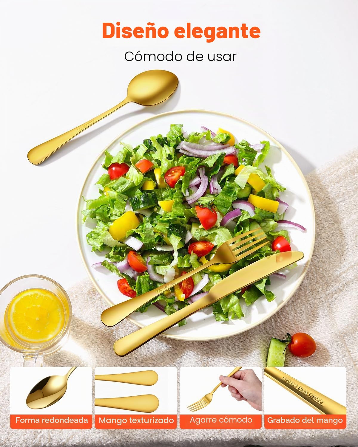 VEVOR Juego de Cubiertos Dorados de 100 Piezas, Acero Inoxidable de Grado Alimenticio para 20 Personas, con Acabado de Espejo, Vajilla Apta para Lavavajillas, Incluye Cuchillo, Tenedor y Cuchara