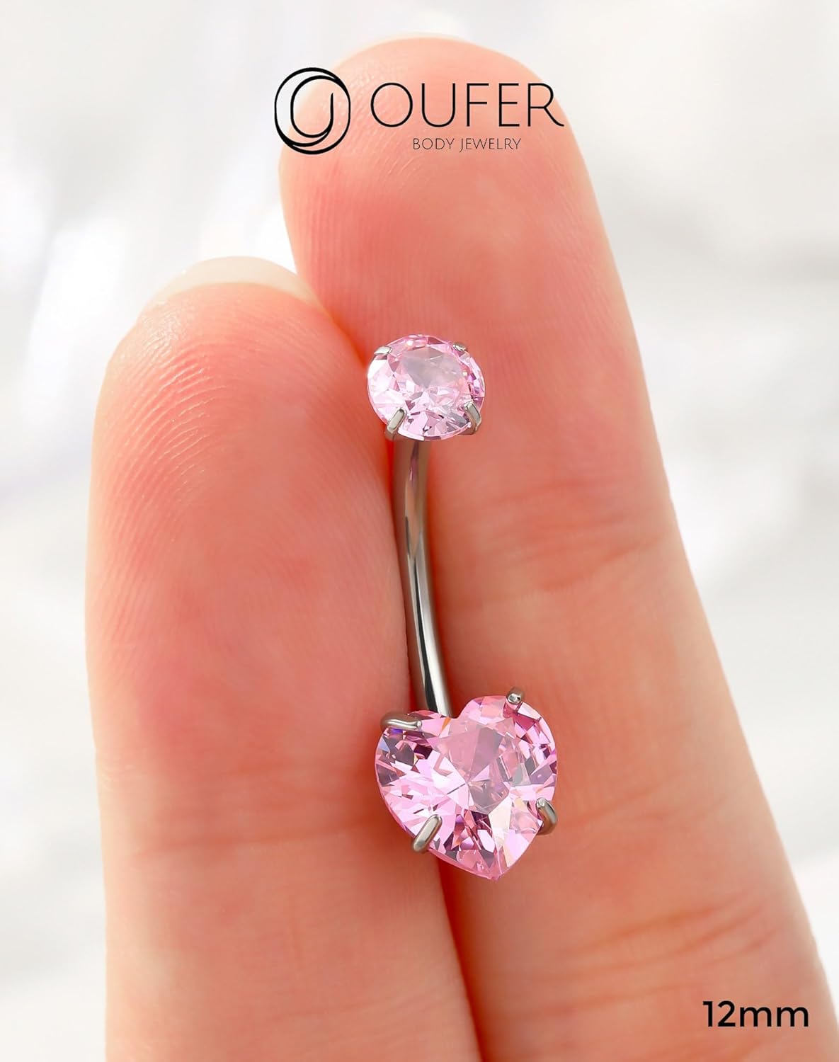 OUFER Titanium Belly Button Rings, Long Belly Piercing Jewelry, Cute Pink Navel Piercing jewelry, 14G Internal Thread Belly Rings For Women-10MM/12MM/14MM/16MM - Image 3