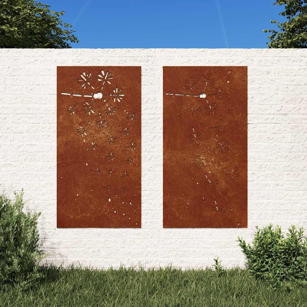 Décoration murale de jardin en acier Corten design floral premium