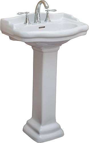 Fine Fixtures Roosevelt - Fregadero de pedestal de baño  Fregadero de pedestal pequeño de 22 pulgadas, cerámica vítrea duradera de China con grifo