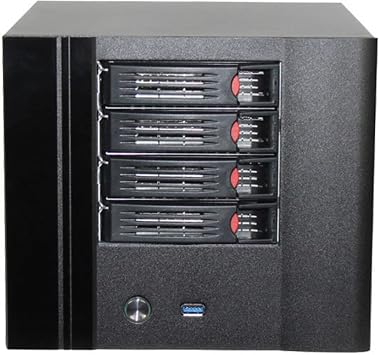 4 Bay NAS Case, 4 of 2.5/3.5 Caddy. Compatible ITX MB Flex PSU with Front USB 3.0 12cm Chassis Fan Hot Swap Backplane. Network Attached Storage Enclosures