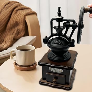 Manual Coffee Grinder Vintage Style Small Wooden Coffee Bean Grinder Roller Grain Mill Hand Crank for French Press, aeropress, Espresso, Moka pots(Brown)