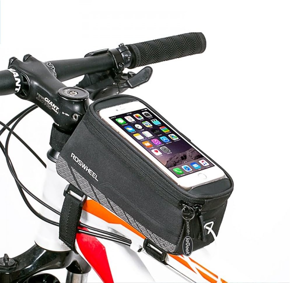 ieGeek Roswheel Bike Frame Top Tube Bag, With Phone Case/Holder, Size 5.9" (Black)