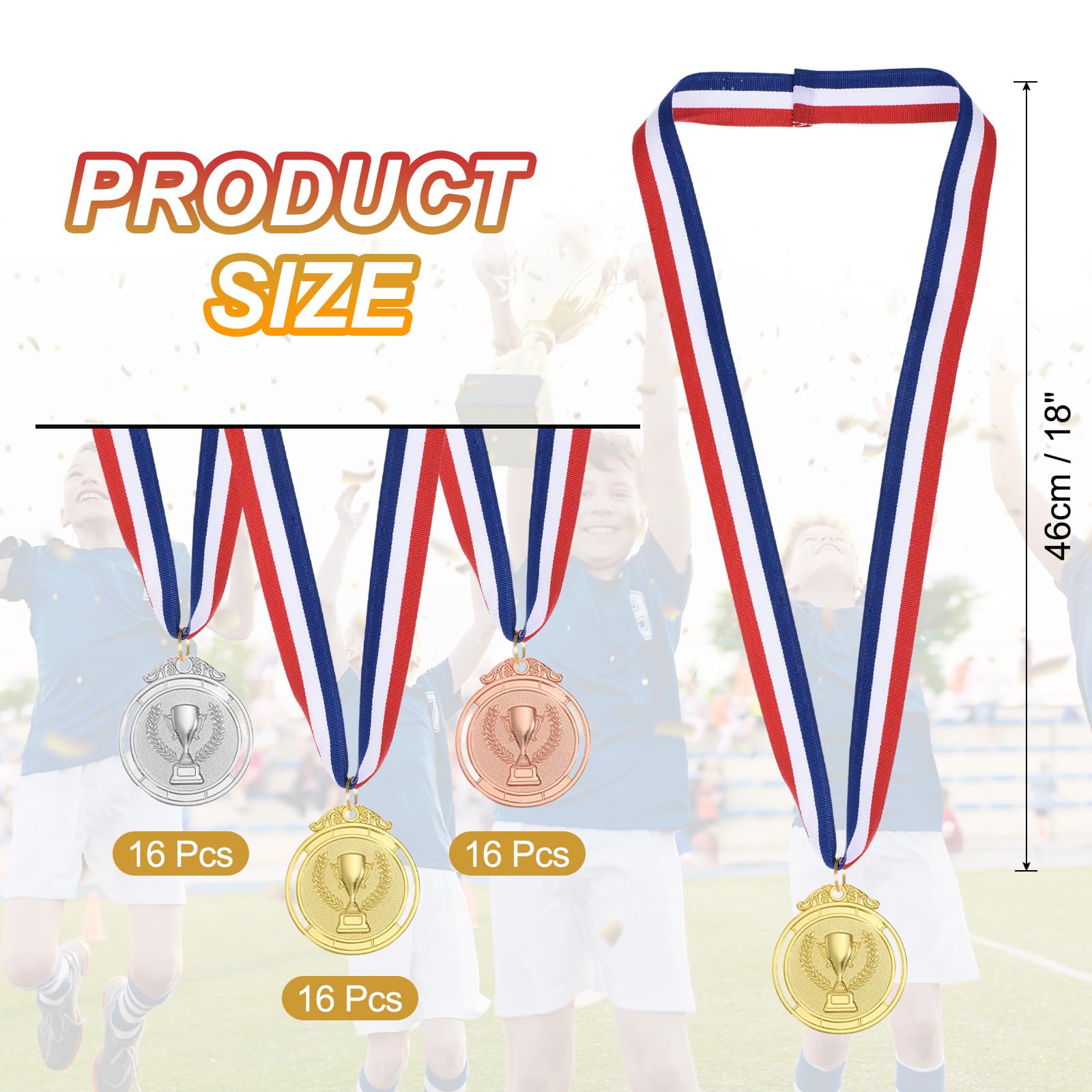 QUARKZMAN 48 Stück Gold Silber Bronze Medaillen Auszeichnung 5cm Metall | Siegermedaillen, mit Halsband, Trophäenmuster, für Sportstag Olympiade Mannschaftssportwettbewerbe Spiele Partyschmuck