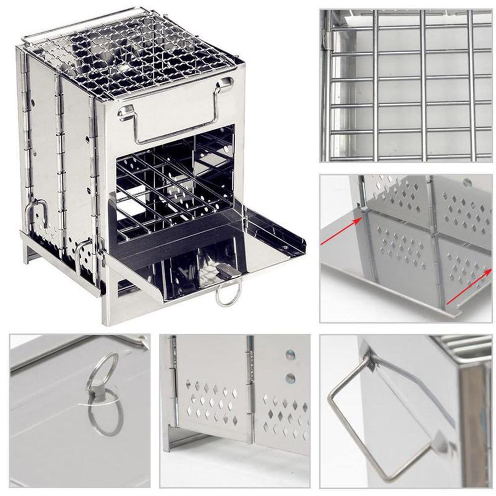 Grill do grilla, przenośny składany grill na węgiel drzewny, biurko na zewnątrz, stal nierdzewna, wędzarnia, grill na piknik, ogród, taras, kemping, do gotowania, podróży, wędrówek, pikników, plaży, 21 x 15 x 15 cm