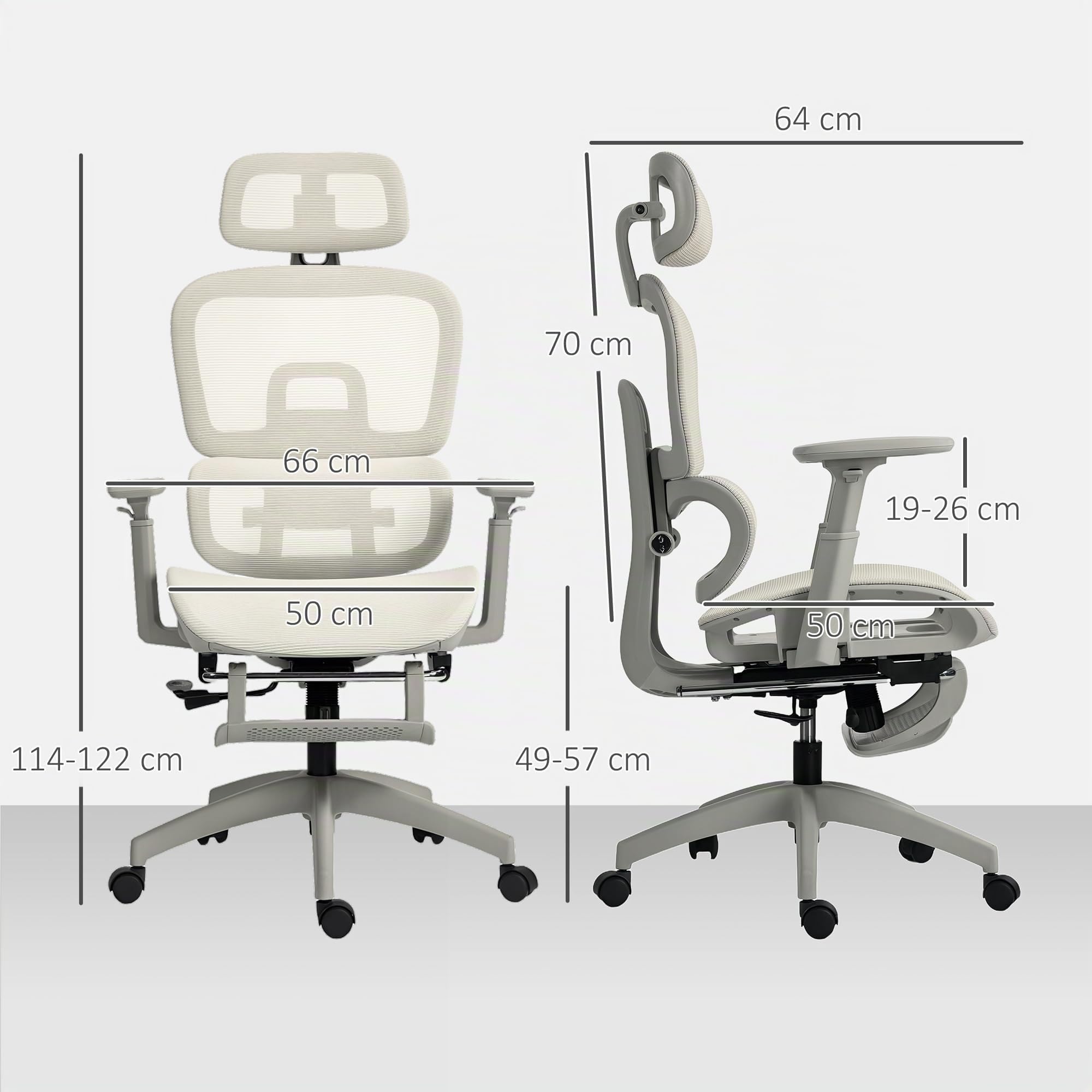 HOMCOM Silla de Oficina Ergonómica de Malla con Reposabrazos 3D Beige | Silla de Escritorio,Reclinable a 135°,Reposacabezas Ajustable,Respaldo Alto,Soporte Lumbar,Reposapiés,Altura Ajustable