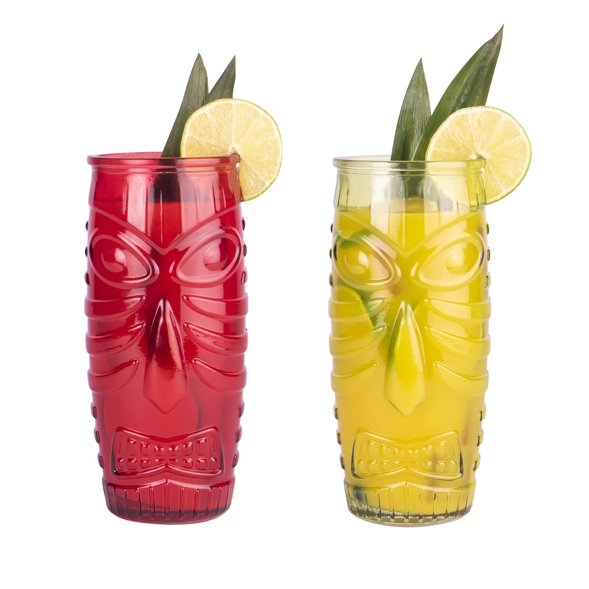 Pukkr Tiki Cocktail Glasses - Set of 2 | 600ml | Red & Green