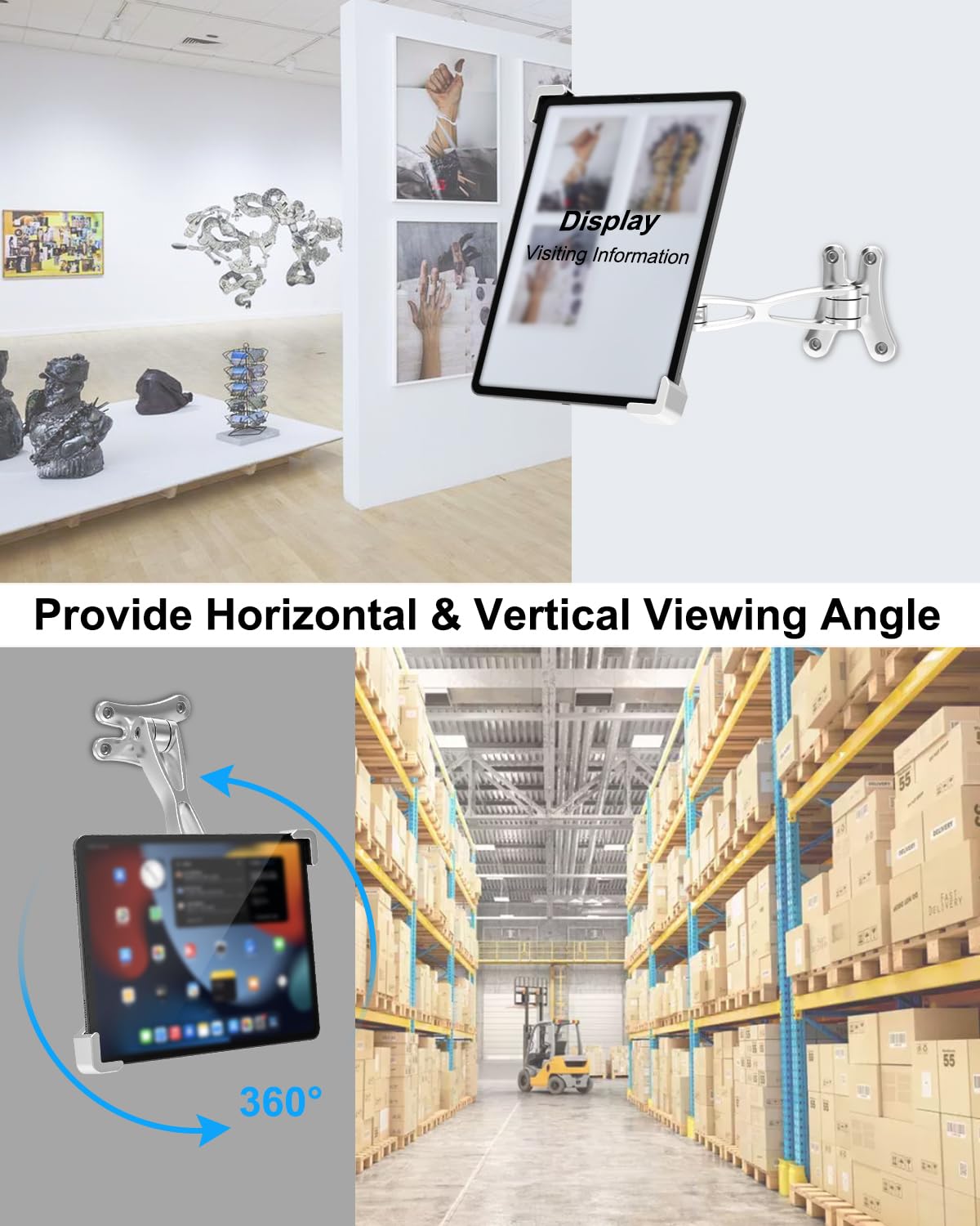 Soporte Tablet Pared Antirrobo para 9-14" iPad, Soporte de Muro Tableta de Aluminio, Porta Tablet Antirrobo Pared para iPad Pro 13 12.9 10.5 9.7, iPad Air, Galaxy Tab A9+ S9, Tab M10 Plus