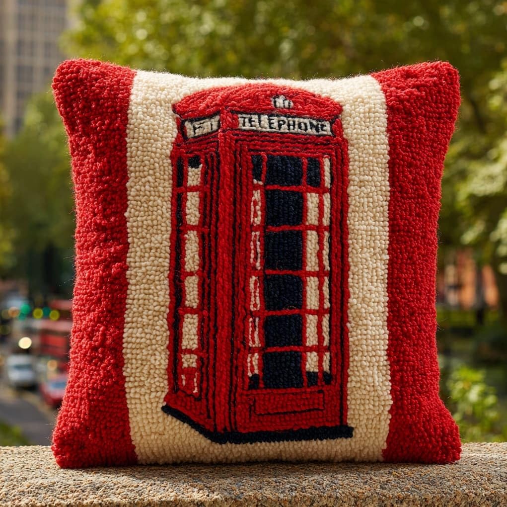Wallustrioaw Retro Telephone Booth Latch Hook Kits Pillow Printed Cushion,